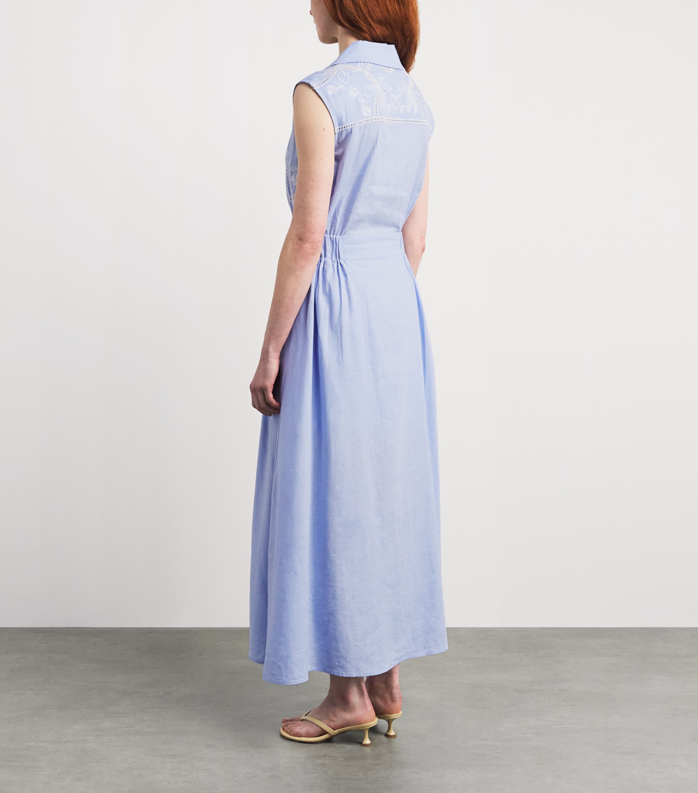 Sandro Paris Womens Linen-Blend Embroidered Maxi Dress Sky Blue Image 4