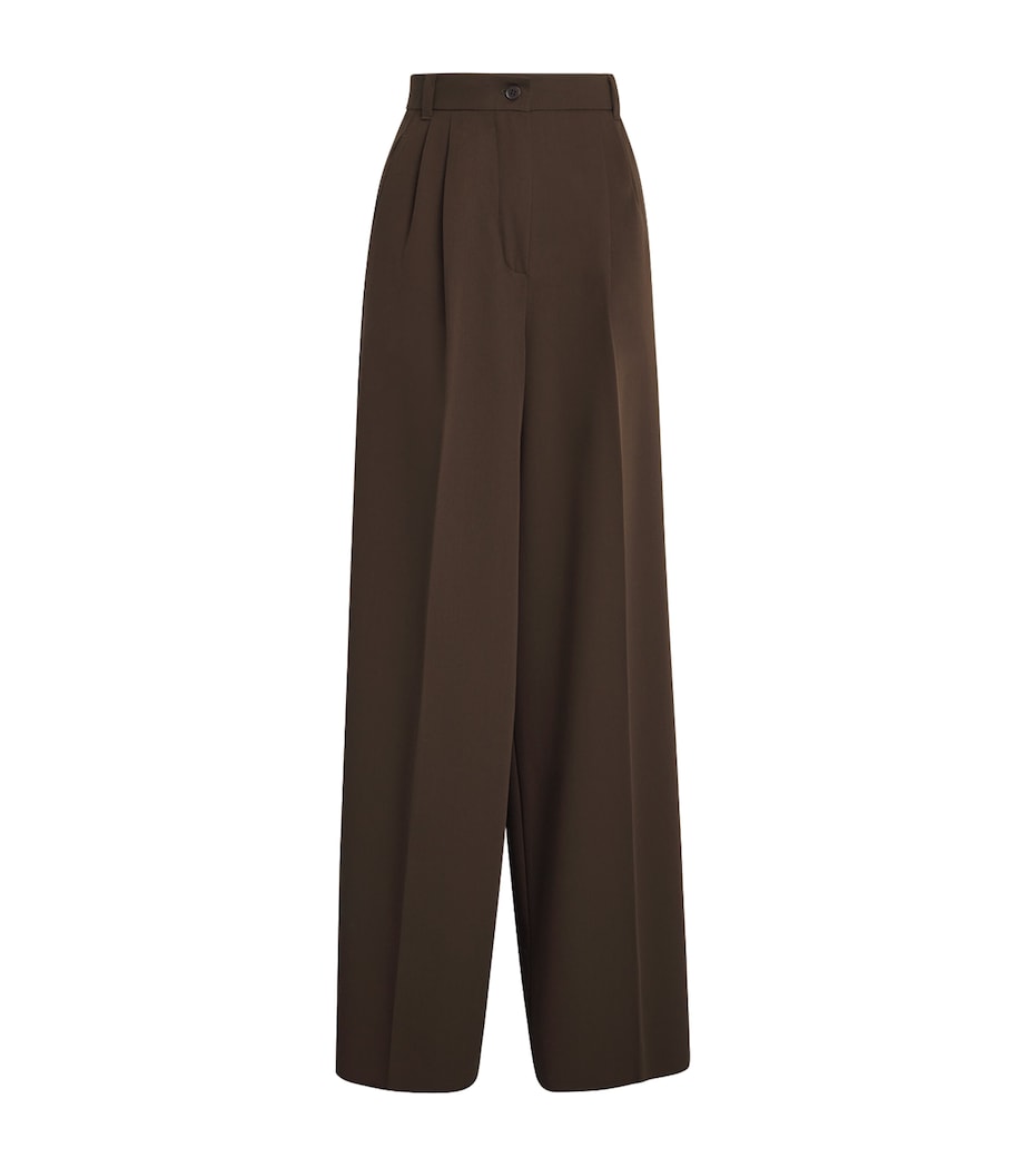Wool Straight-Leg Trousers DARK BROWN Image 1