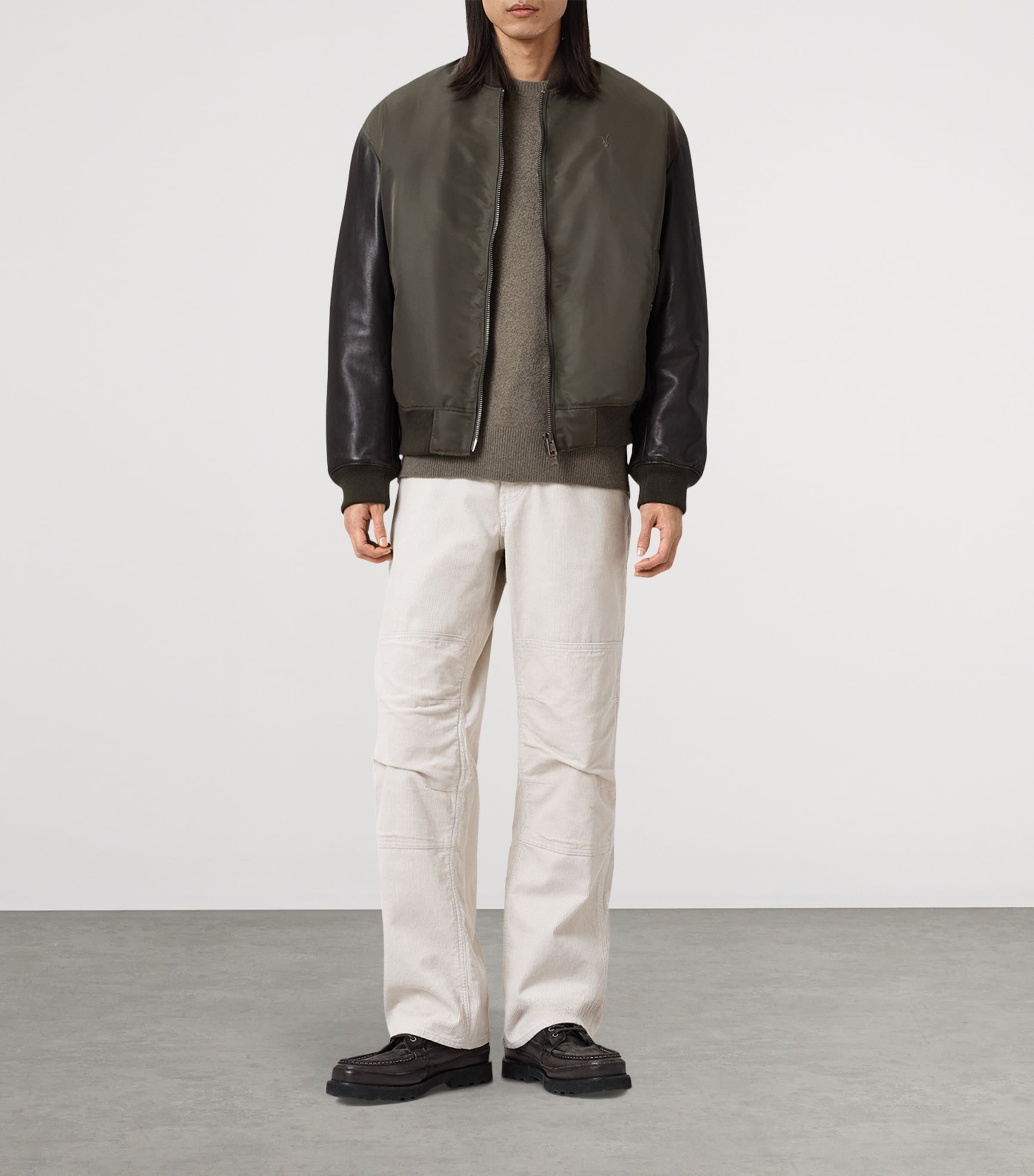 Leather-Sleeve Myler Bomber Jacket KHAKI Image 3