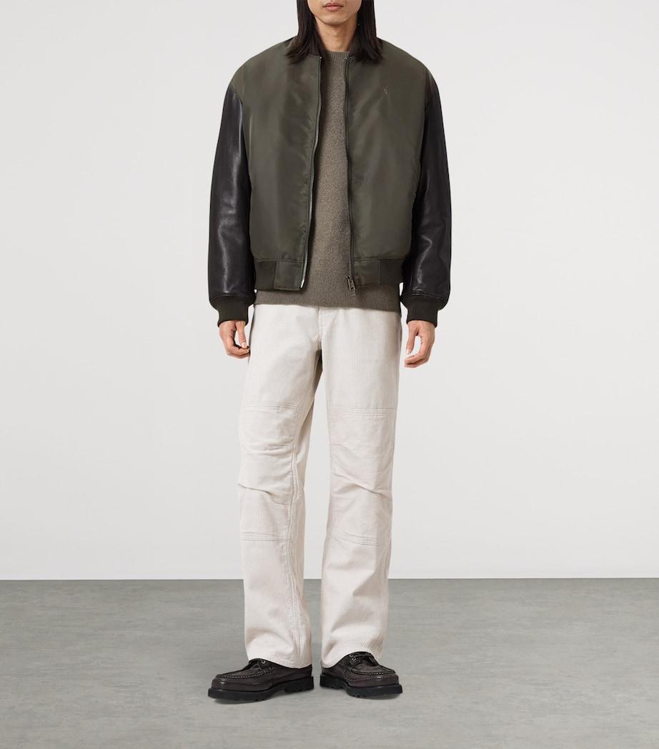 Leather-Sleeve Myler Bomber Jacket KHAKI Image 3
