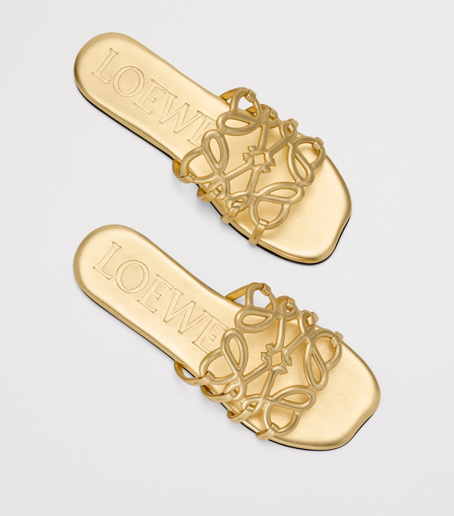 LOEWE x Paula's Ibiza Leather Petal Anagram Slides Gold Image 3