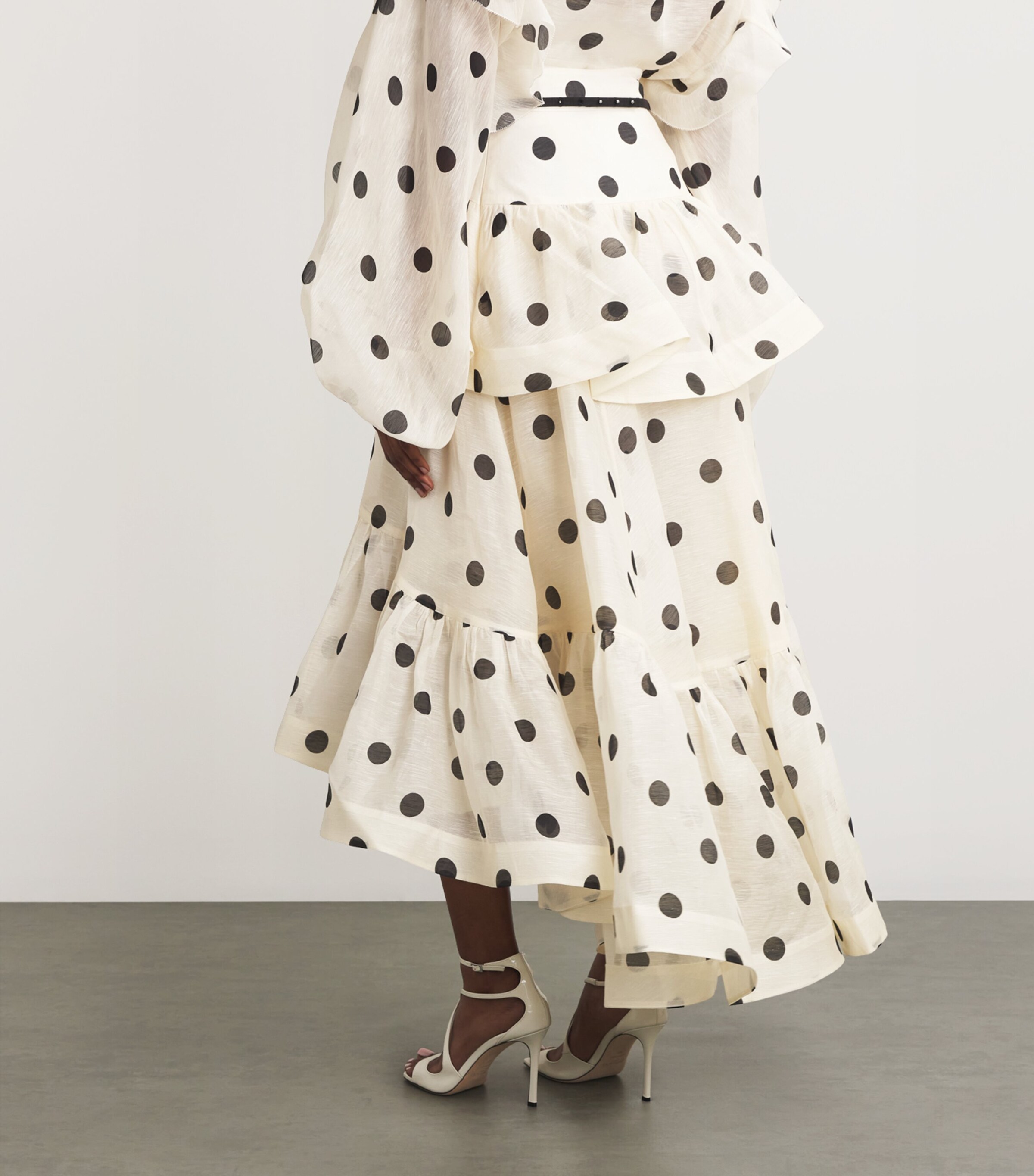 Zimmermann Womens Linen-Silk Tiered Midi Skirt Cmbldtcrm/black Dot Image 4
