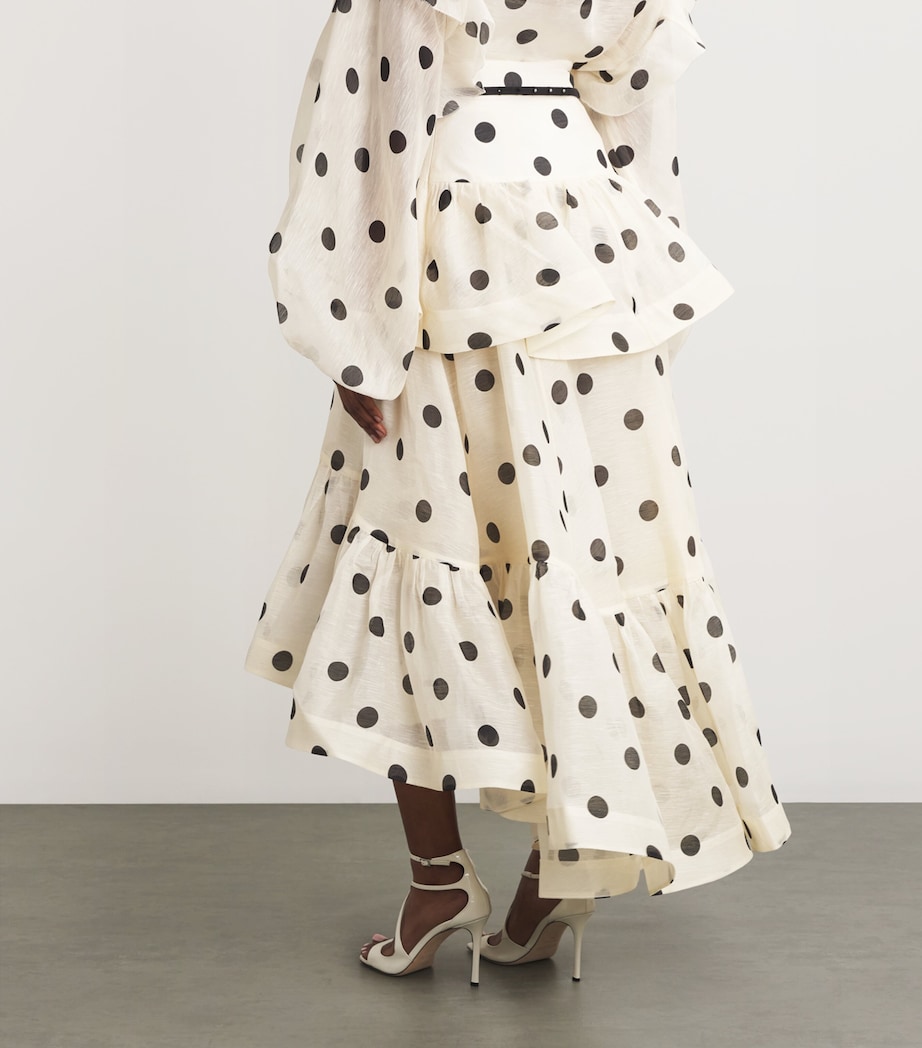 Zimmermann Womens Linen-Silk Tiered Midi Skirt Cmbldtcrm/black Dot Image 4