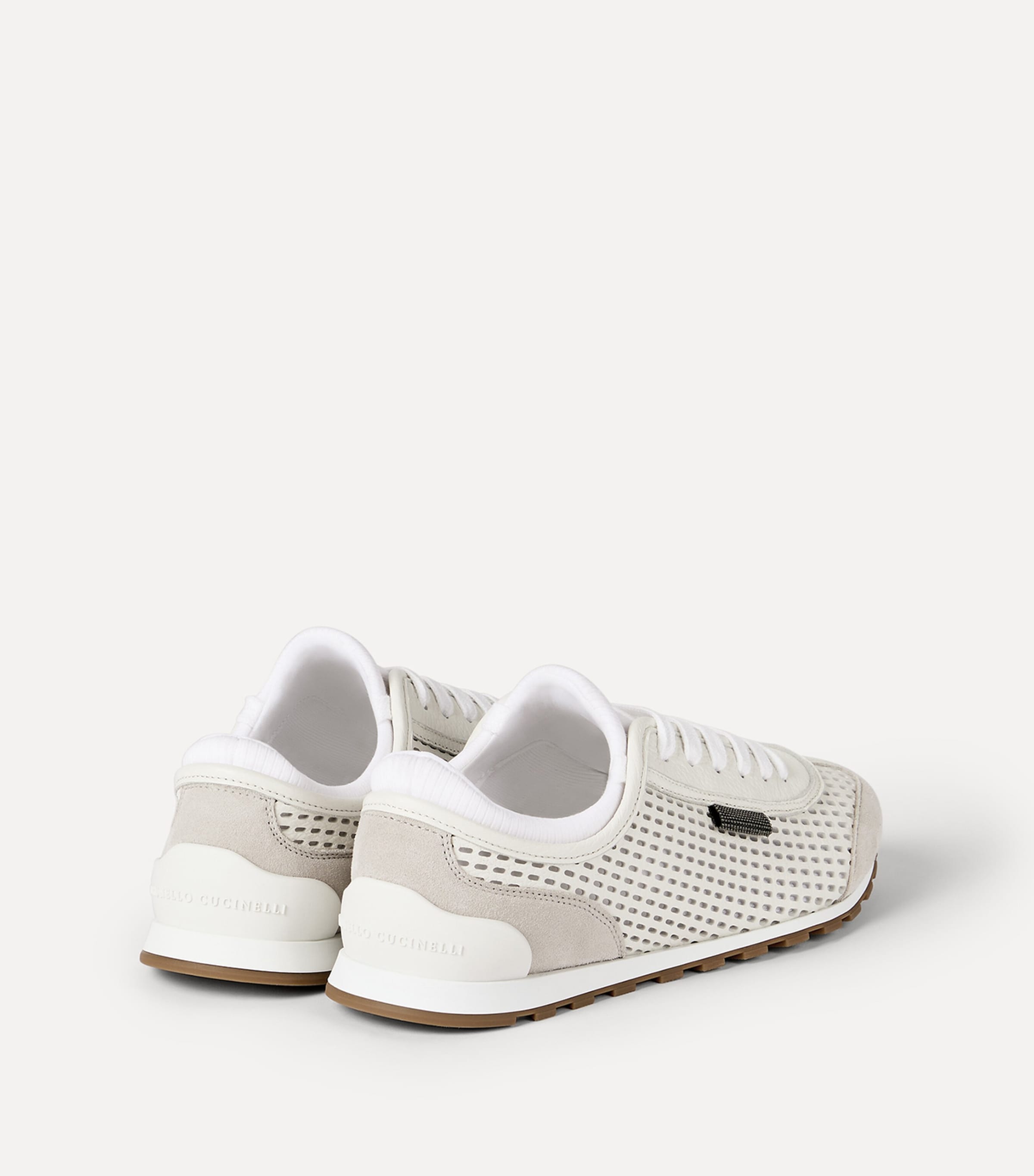 Brunello Cucinelli Leather Net-Trim Sneakers Image 5