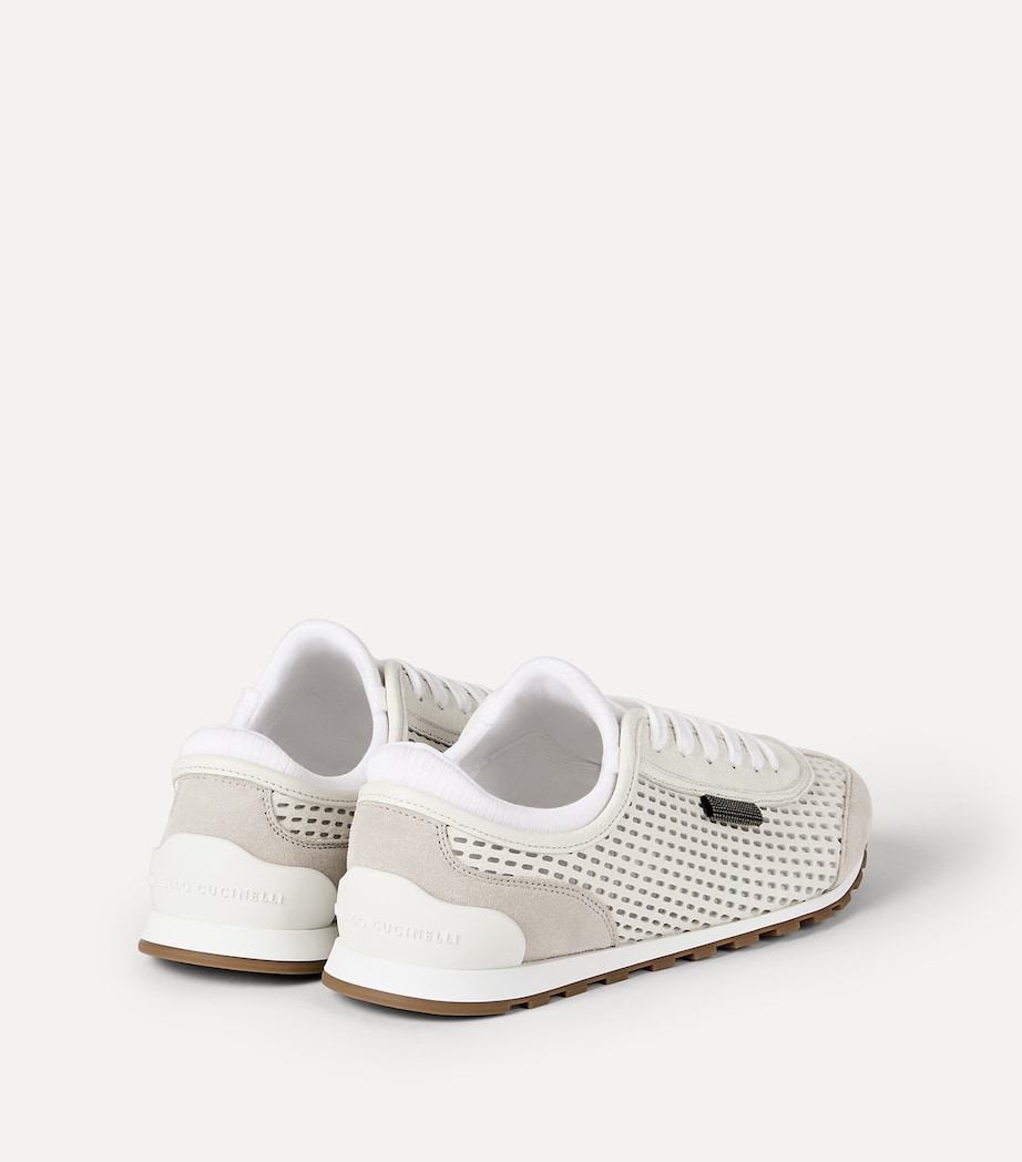 Brunello Cucinelli Leather Net-Trim Sneakers Image 5