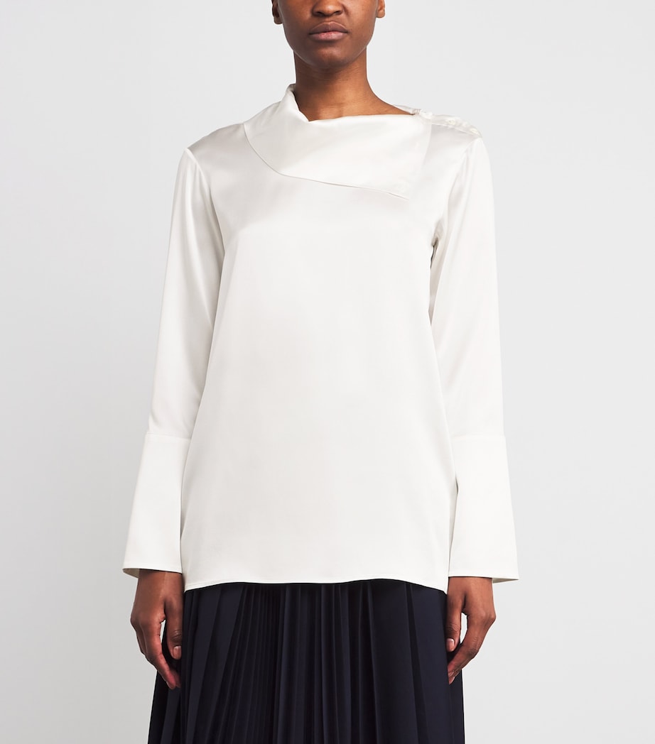 Laura Pitharas Womens Silk Mock-Neck Shirt Ivory Image 3