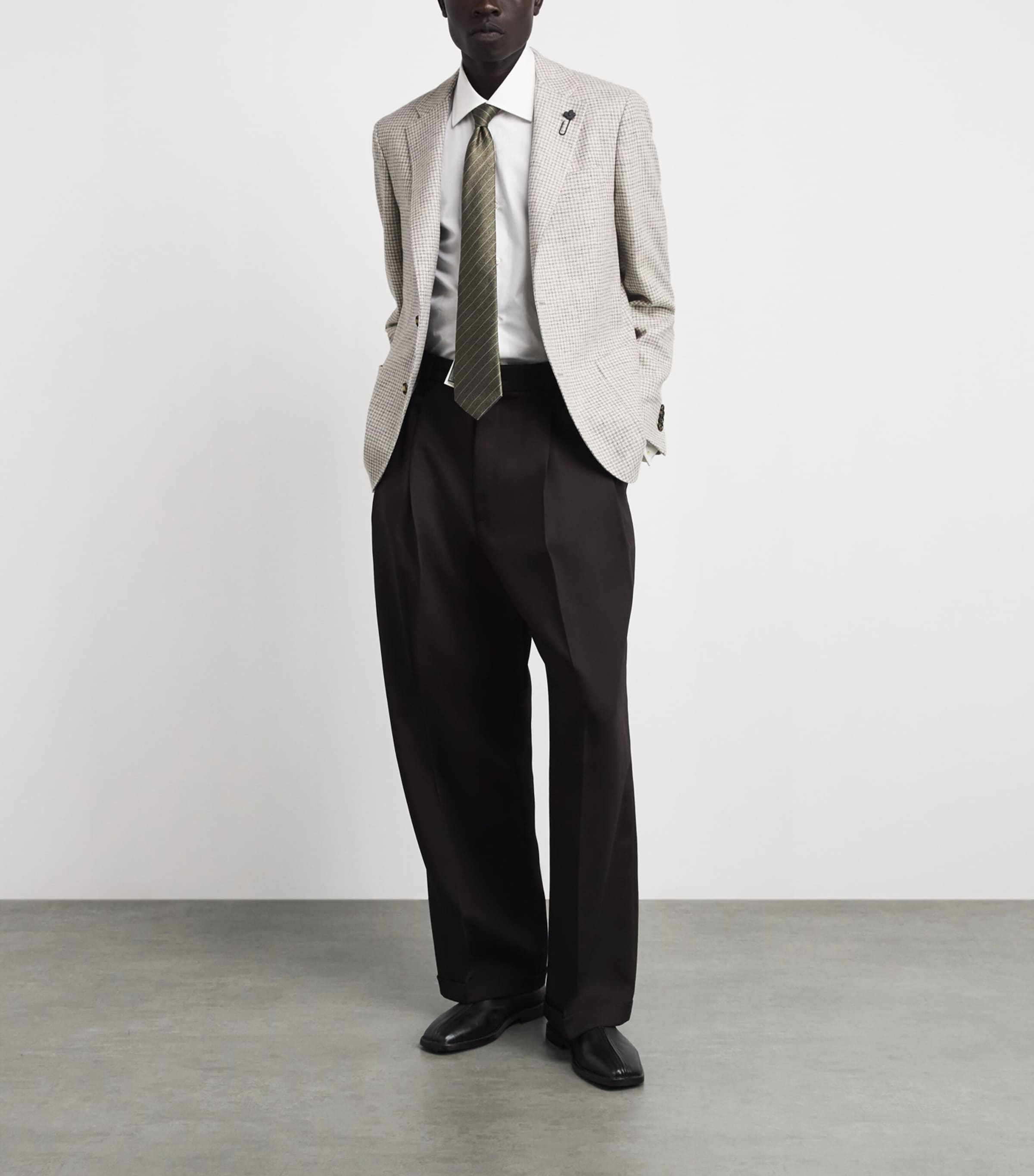 Lardini Mens Wool-Cashmere Check Blazer Pdp Grey/white Image 2