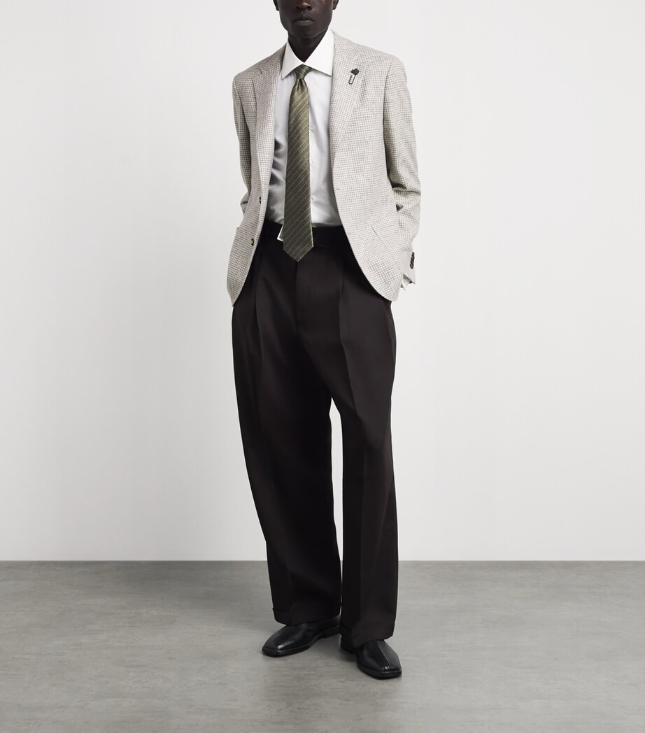 Lardini Mens Wool-Cashmere Check Blazer Pdp Grey/white Image 2