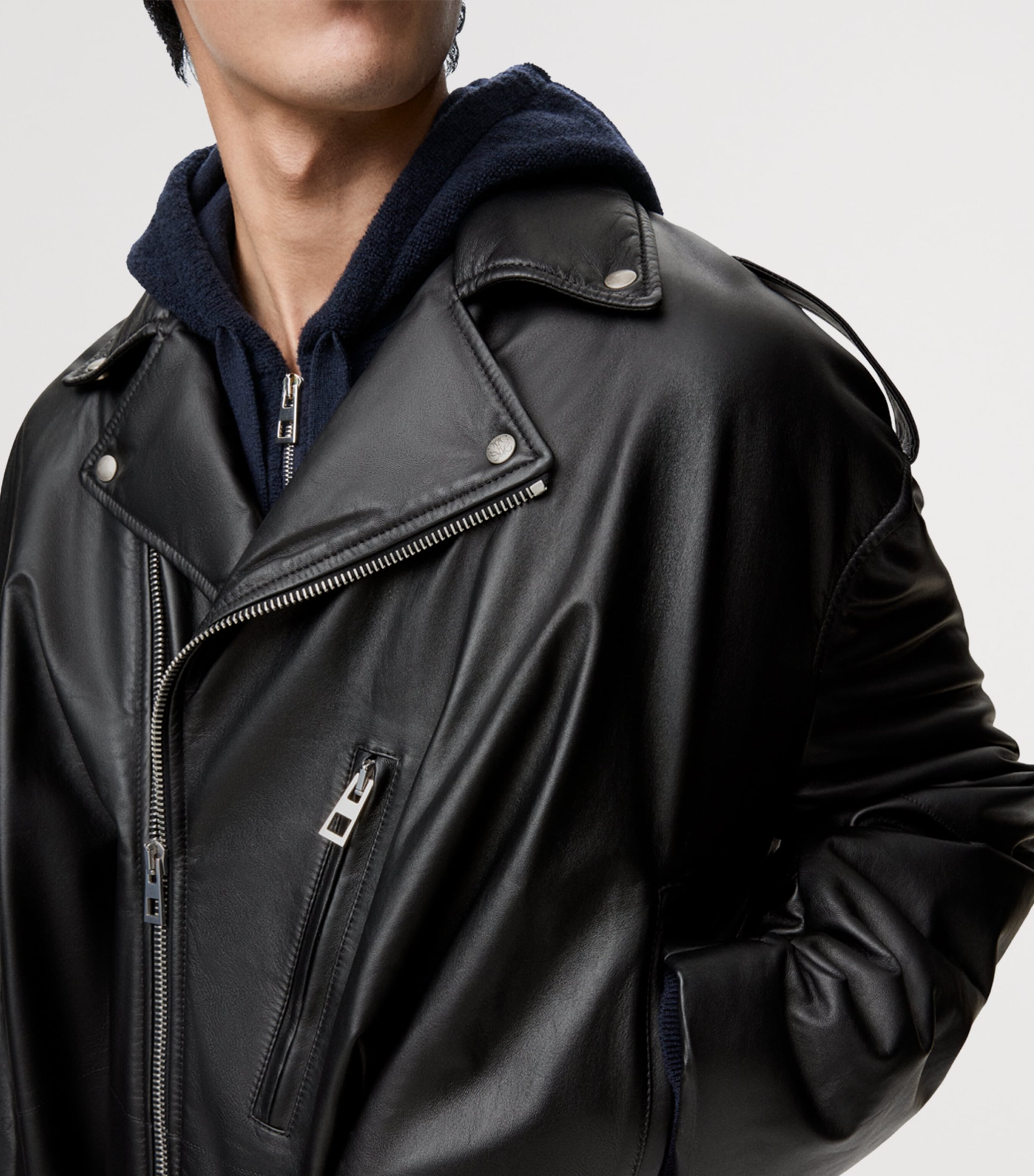 Balloon Leather Biker Jacket BLACK Image 5