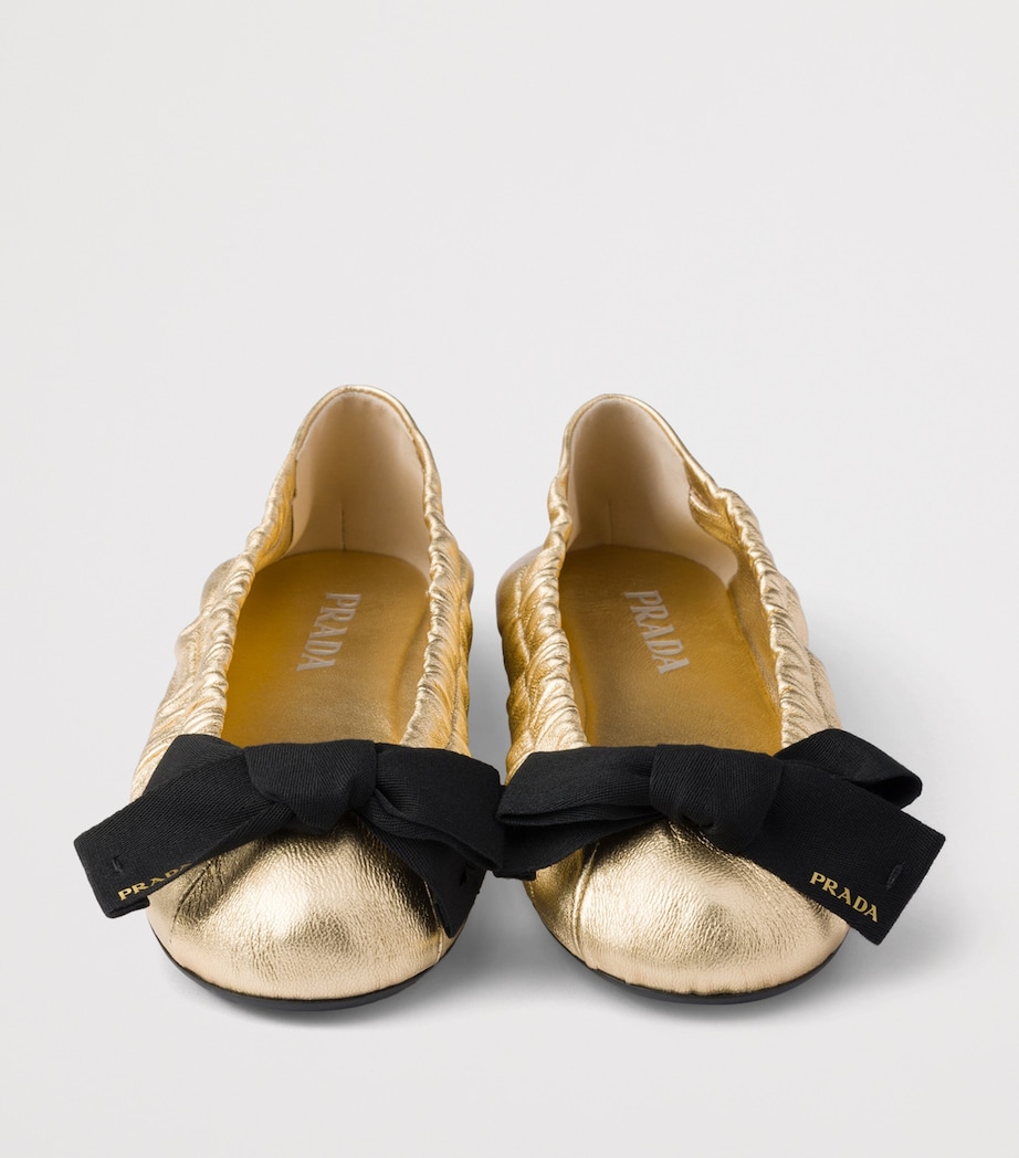 Prada Metallic Nappa Leather Bow Ballet Flats Gold/silver Image 6