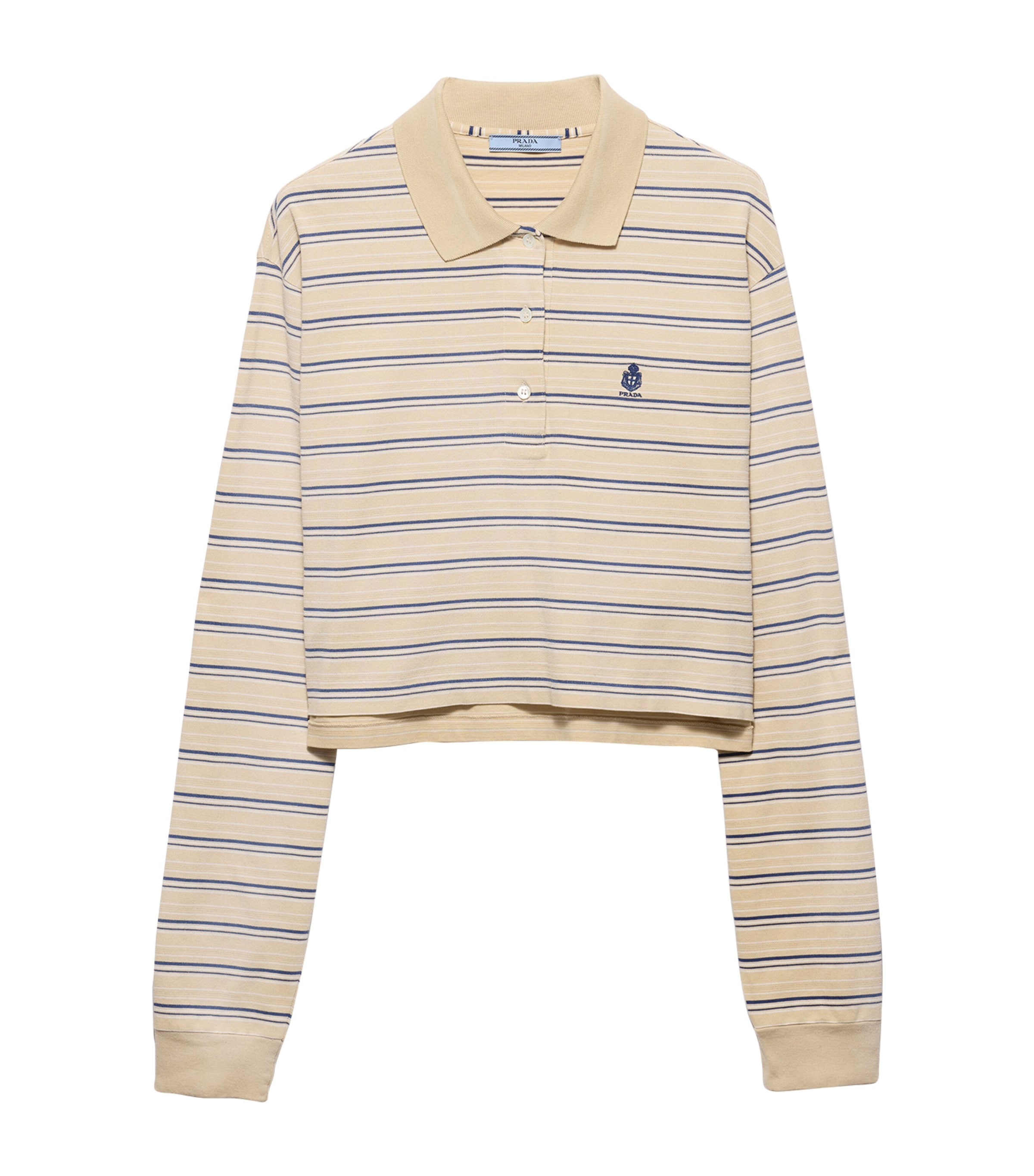 Prada Womens Cotton Stripe Polo Shirt Neutral Image 1