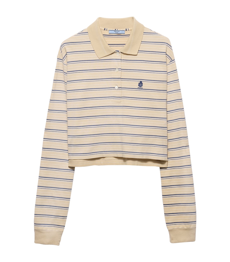 Prada Womens Cotton Stripe Polo Shirt Neutral Image 1