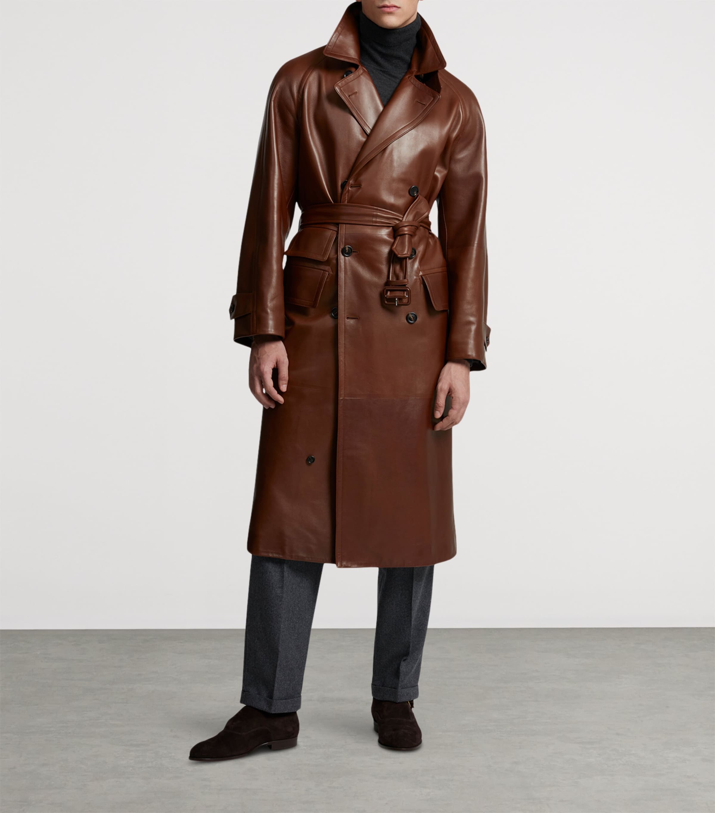 Archive Leather Trench Coat 209DARK BROWN Image 3