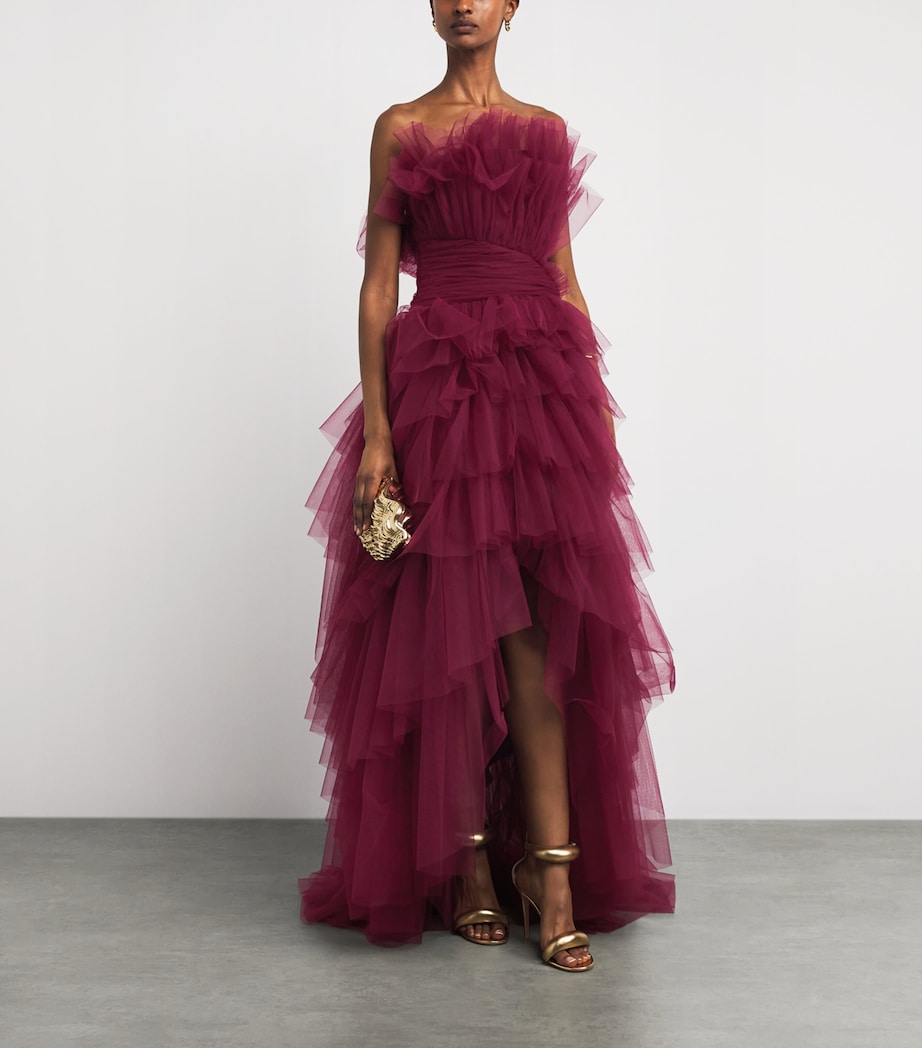 Pamella Roland Womens Tulle Sleeveless Gown Merlot Image 2