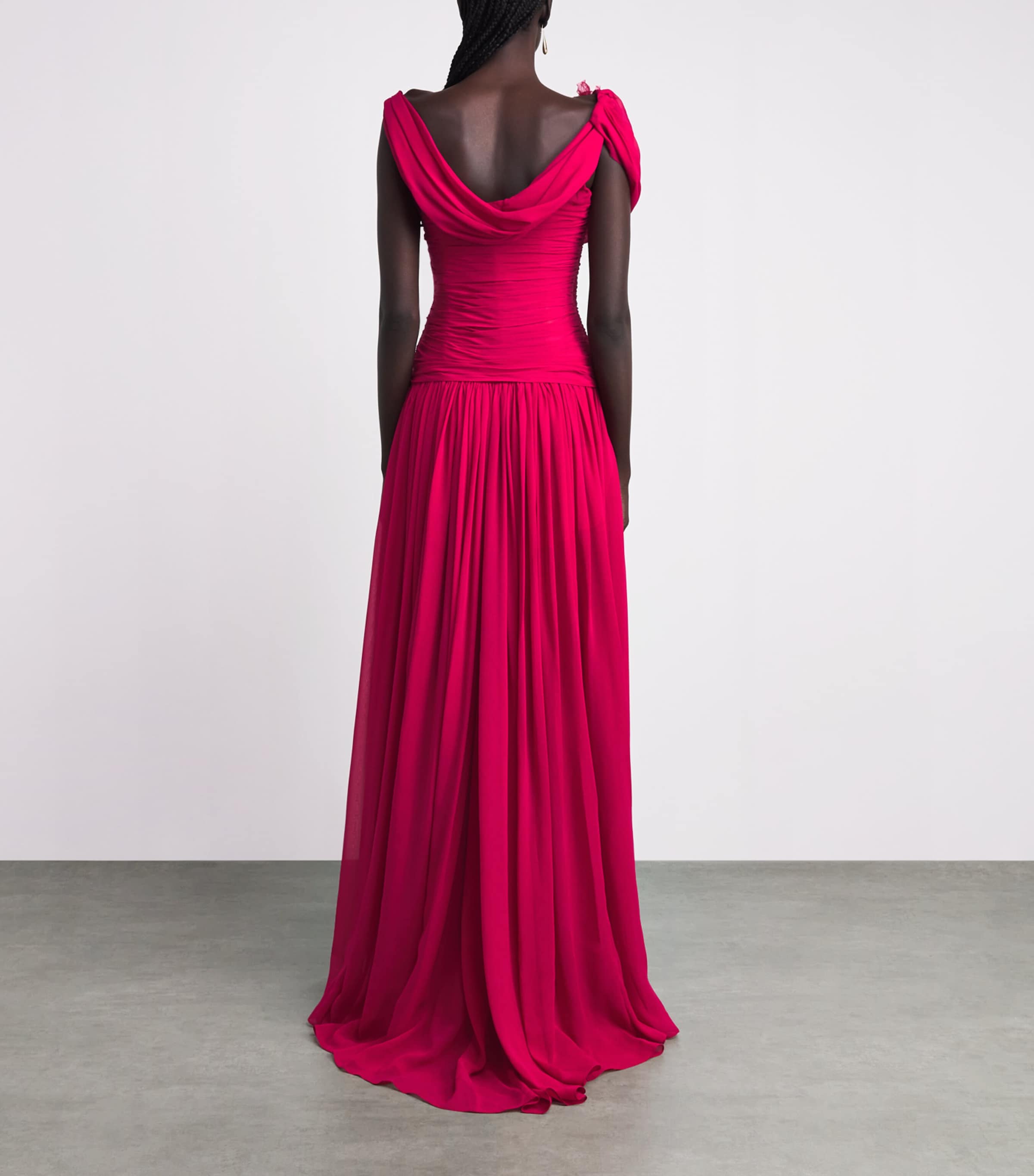 Carolina Herrera Womens Silk Chiffon Floral Embellished Gown Cranberry Image 4