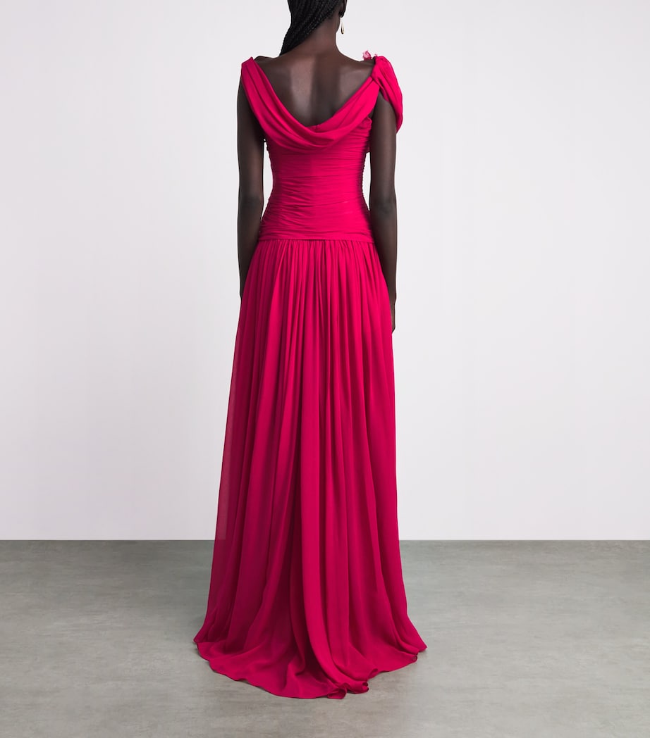 Carolina Herrera Womens Silk Chiffon Floral Embellished Gown Cranberry Image 4
