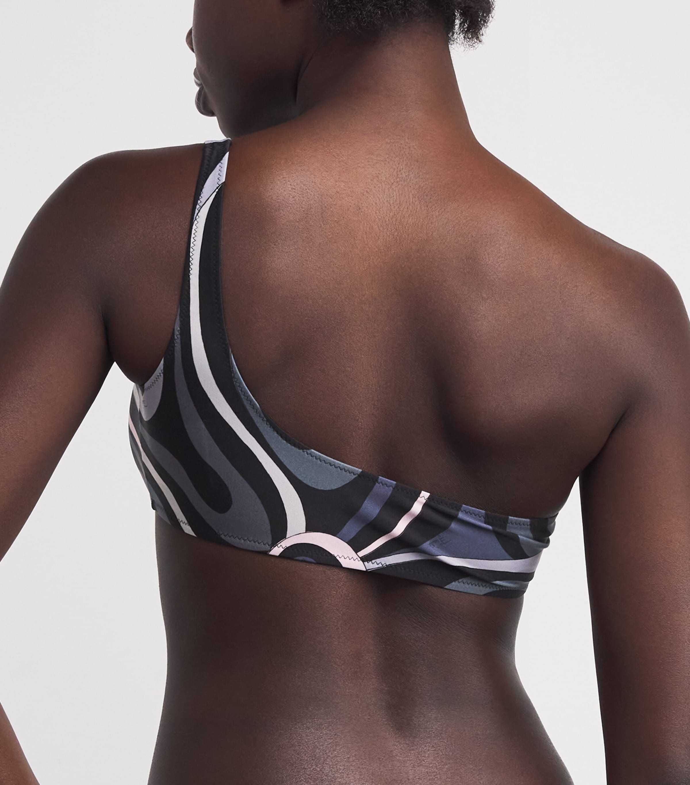 One-Shoulder Marmo Print Bikini Top 068/BLACK PINK Image 3