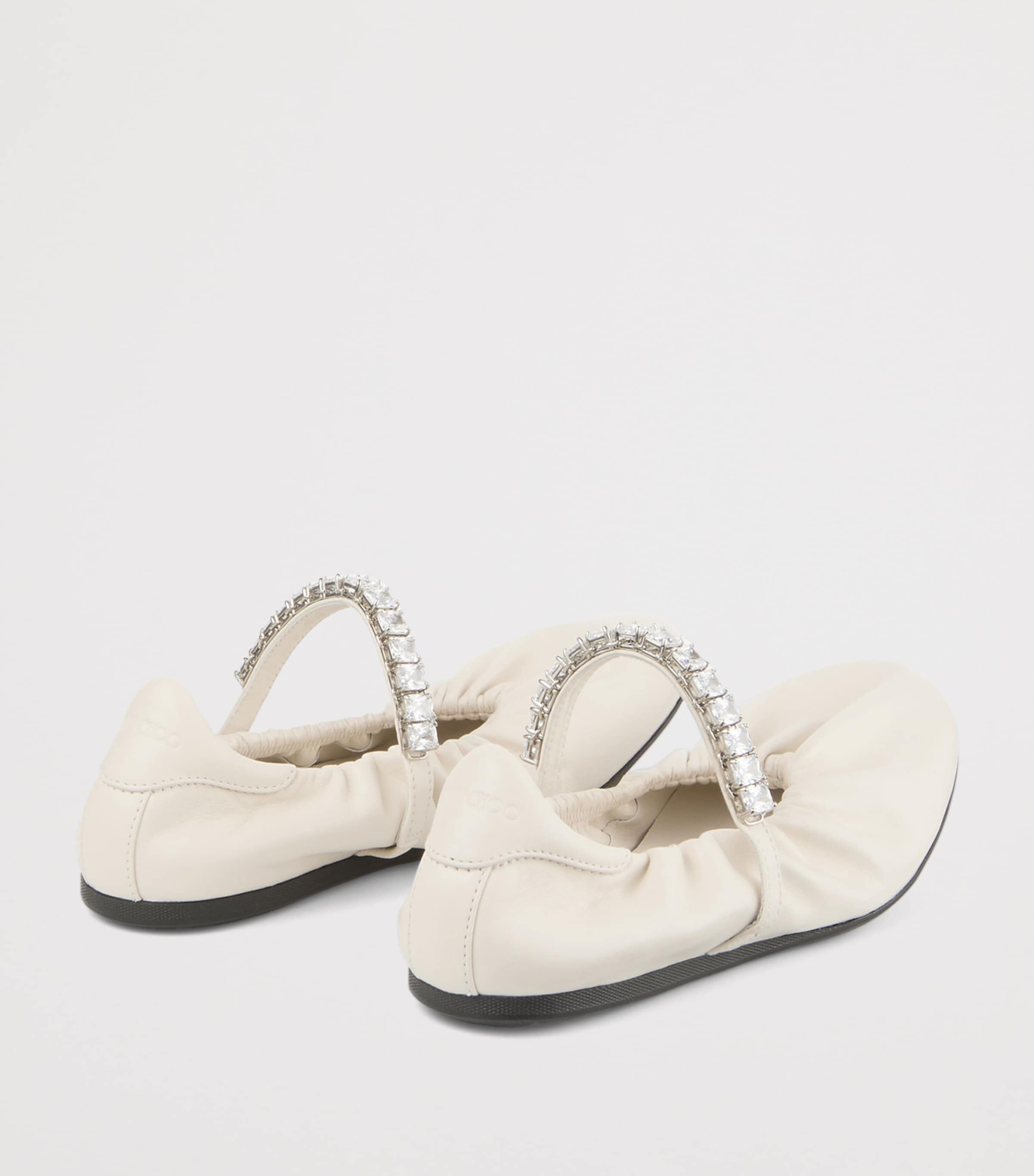 Jimmy Choo Jade Embellished Leather Ballet Flats X Latte/crystal Image 4