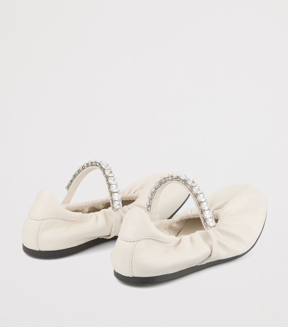 Jimmy Choo Jade Embellished Leather Ballet Flats X Latte/crystal Image 4