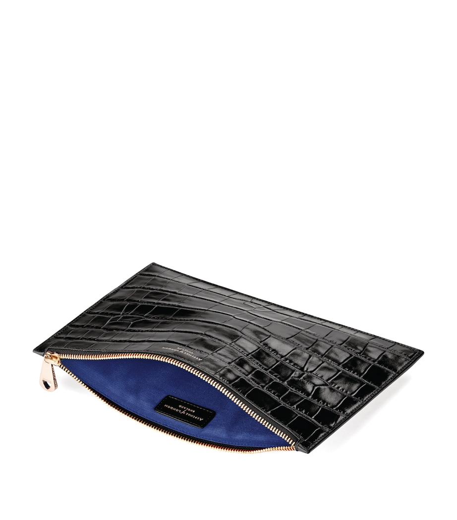 Large Flat Crocodile Printed Pouch BLACK Image 2