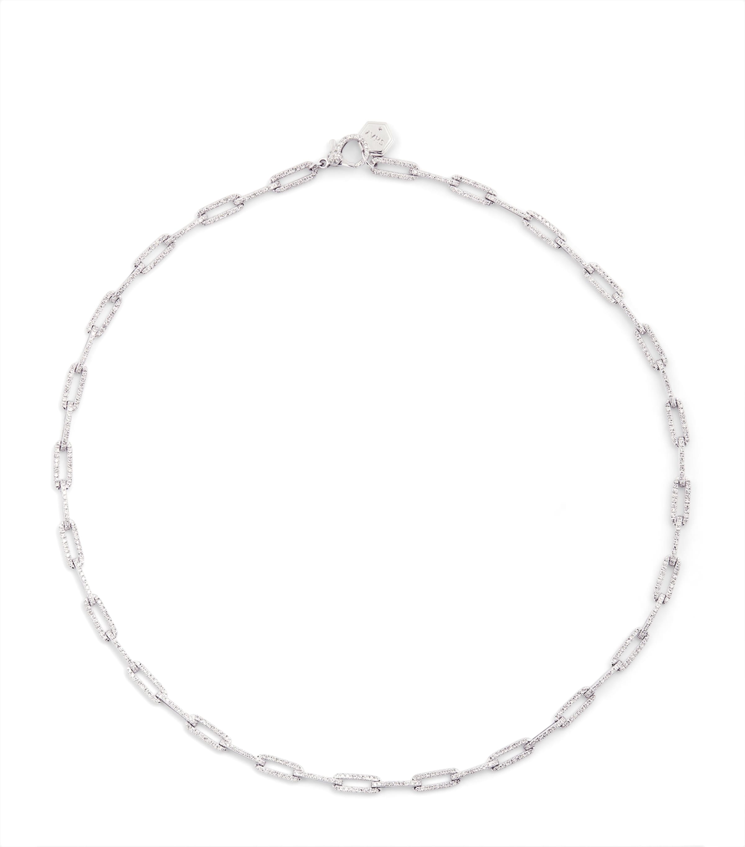 White Gold and Diamond Flat Cable Link Necklace WHITE GOLD Image 1