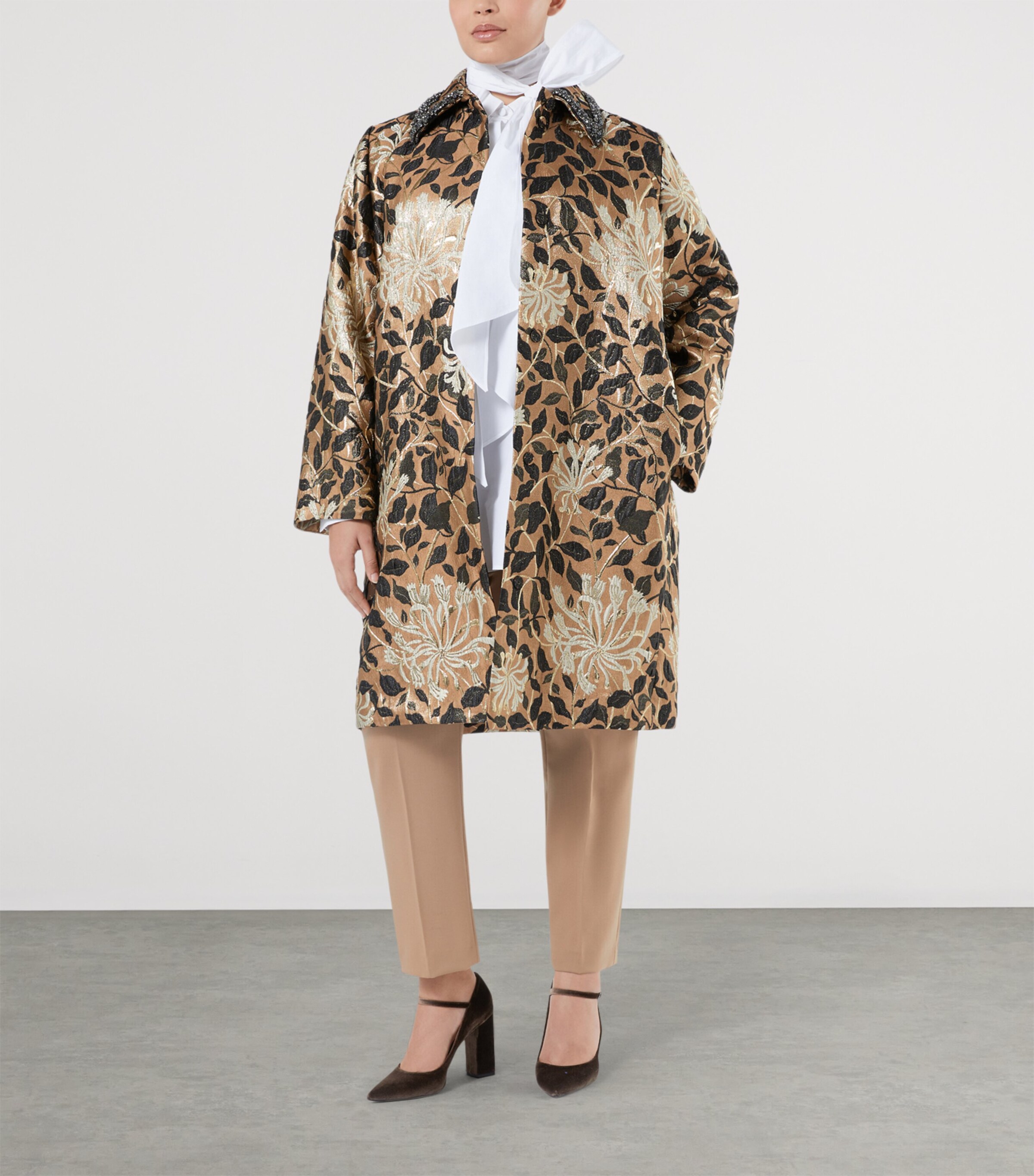 Lamé Floral Jacquard Coat GOLD Image 4