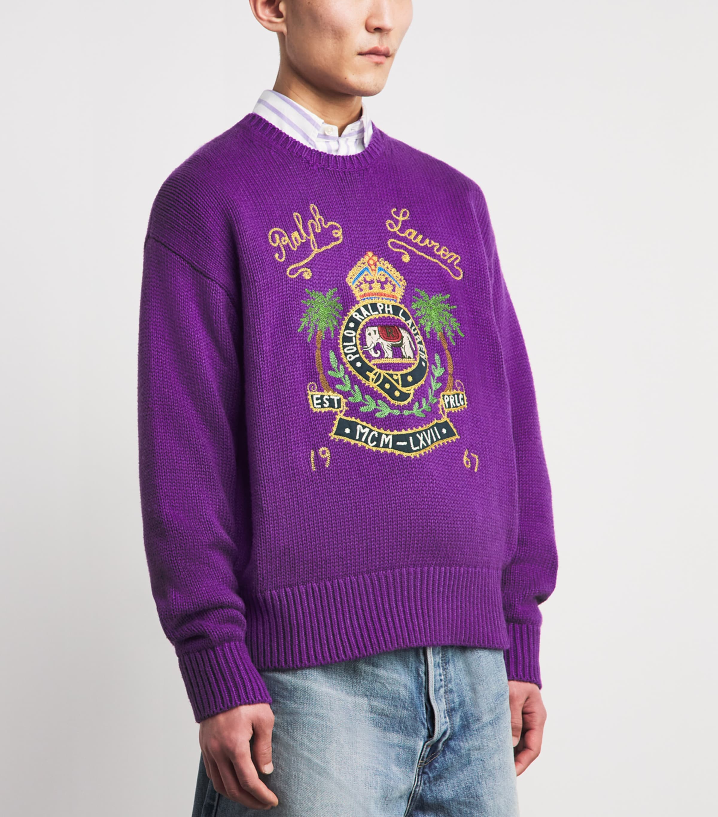 Polo Ralph Lauren Purple Cotton Embroidered Sweater | Harrods US