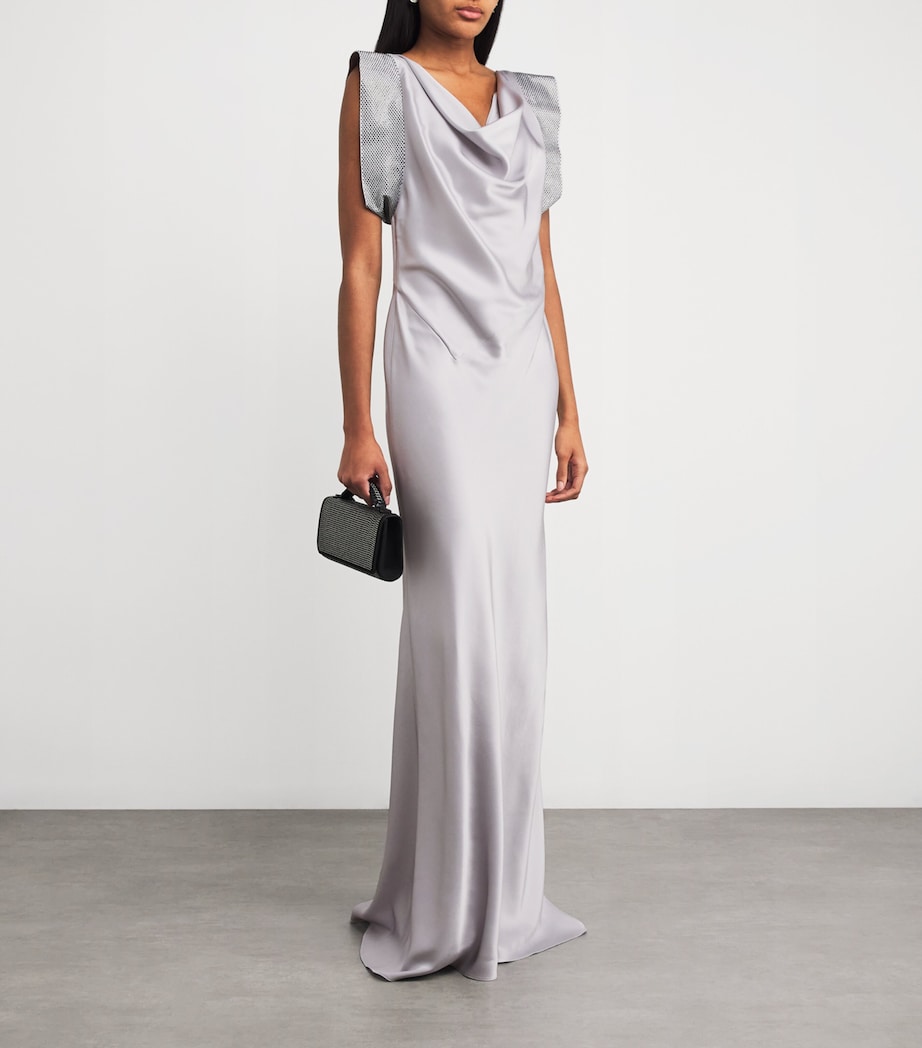 Satin Crystal-Embellished Gown 4905 PEARL BLUE Image 2