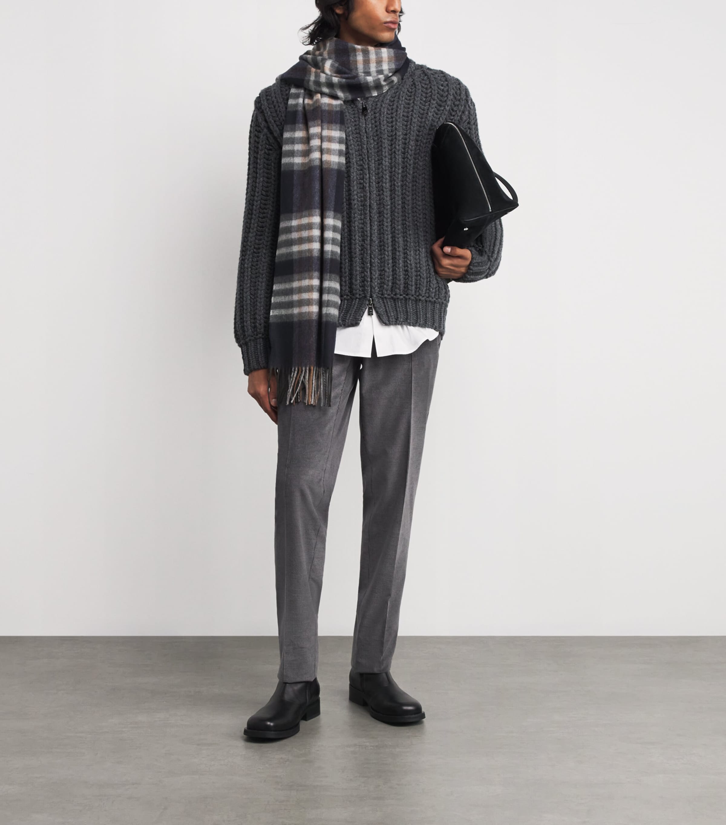 Corneliani Mens Wool-Cashmere Zip-Up Sweater Blue Image 2