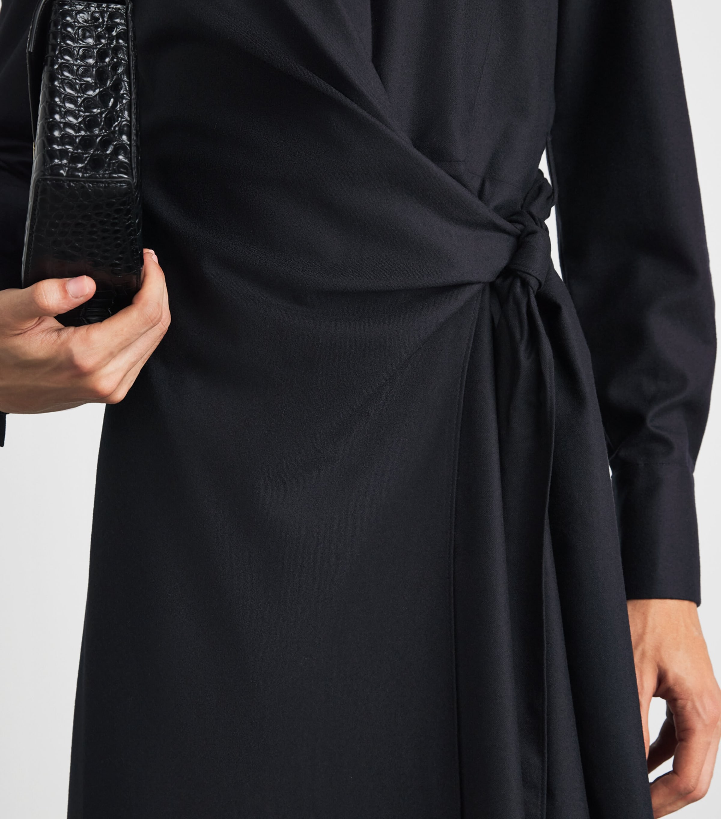 Lafayette 148 Womens Cotton Tie-Front Midi Shirt Dress Ink Image 3