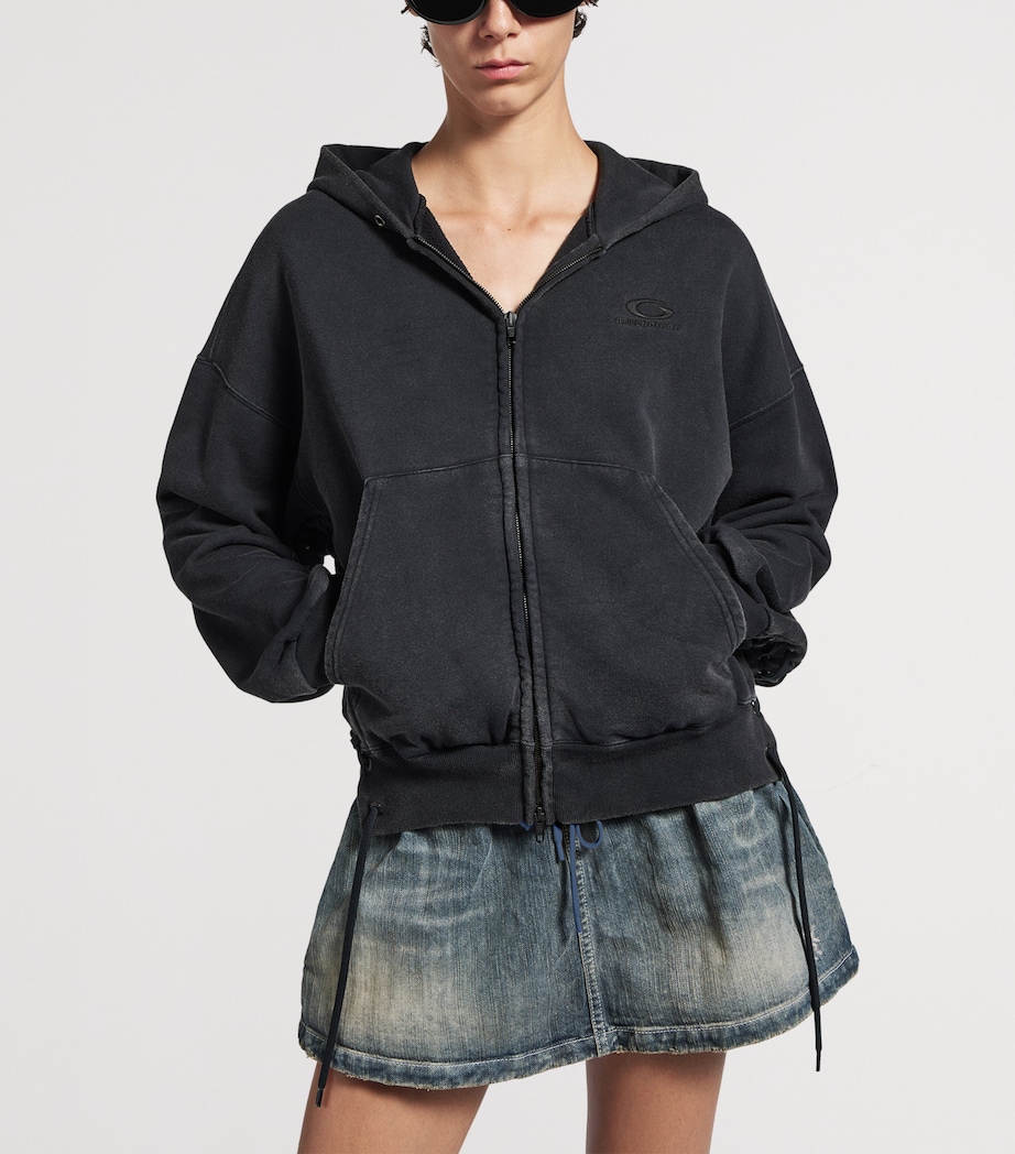 Cotton Lace-Up Zip Hoodie 1041 Image 5