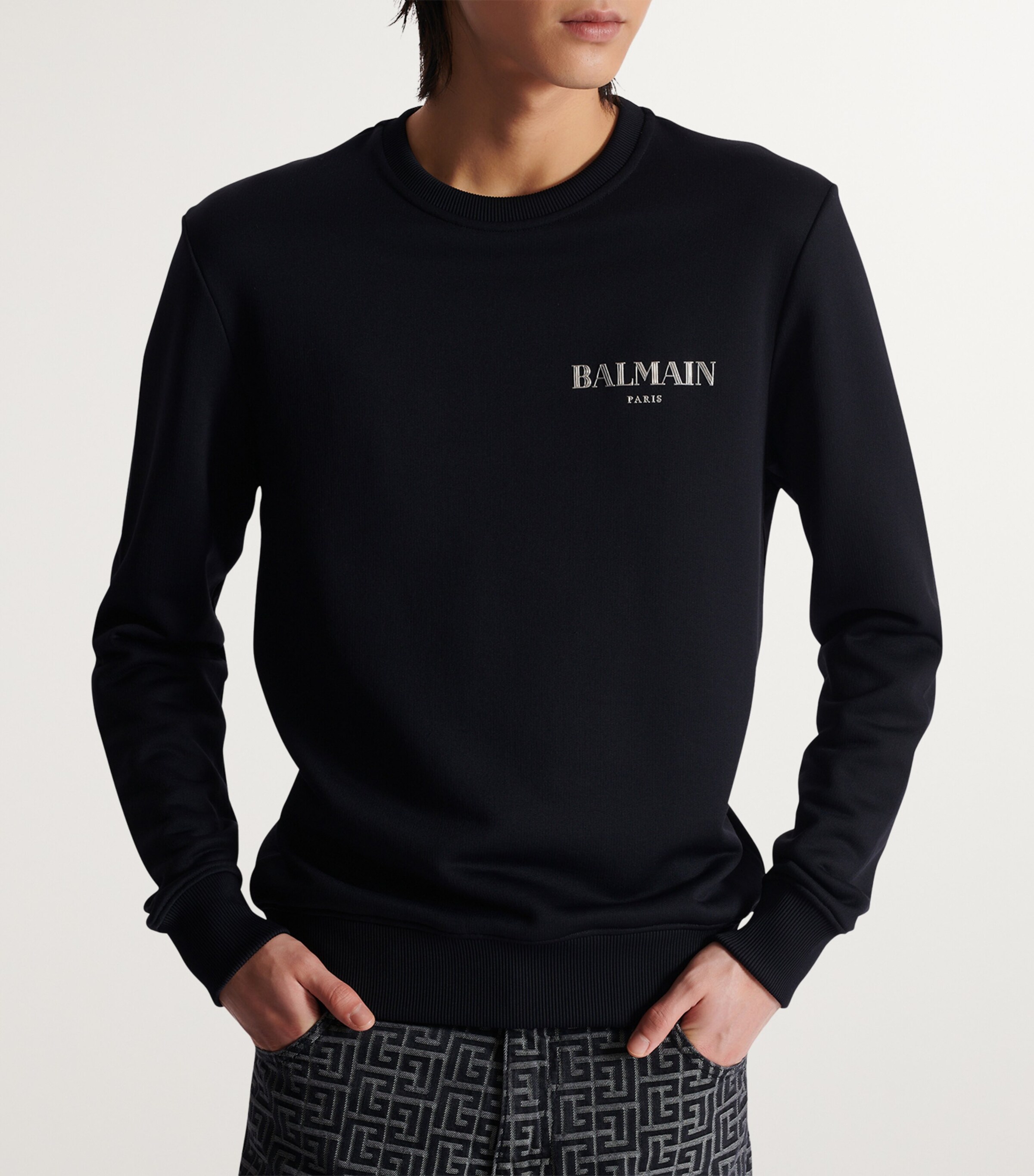 Balmain Mens Jersey Logo Sweatshirt Eac Noir/argent Image 5