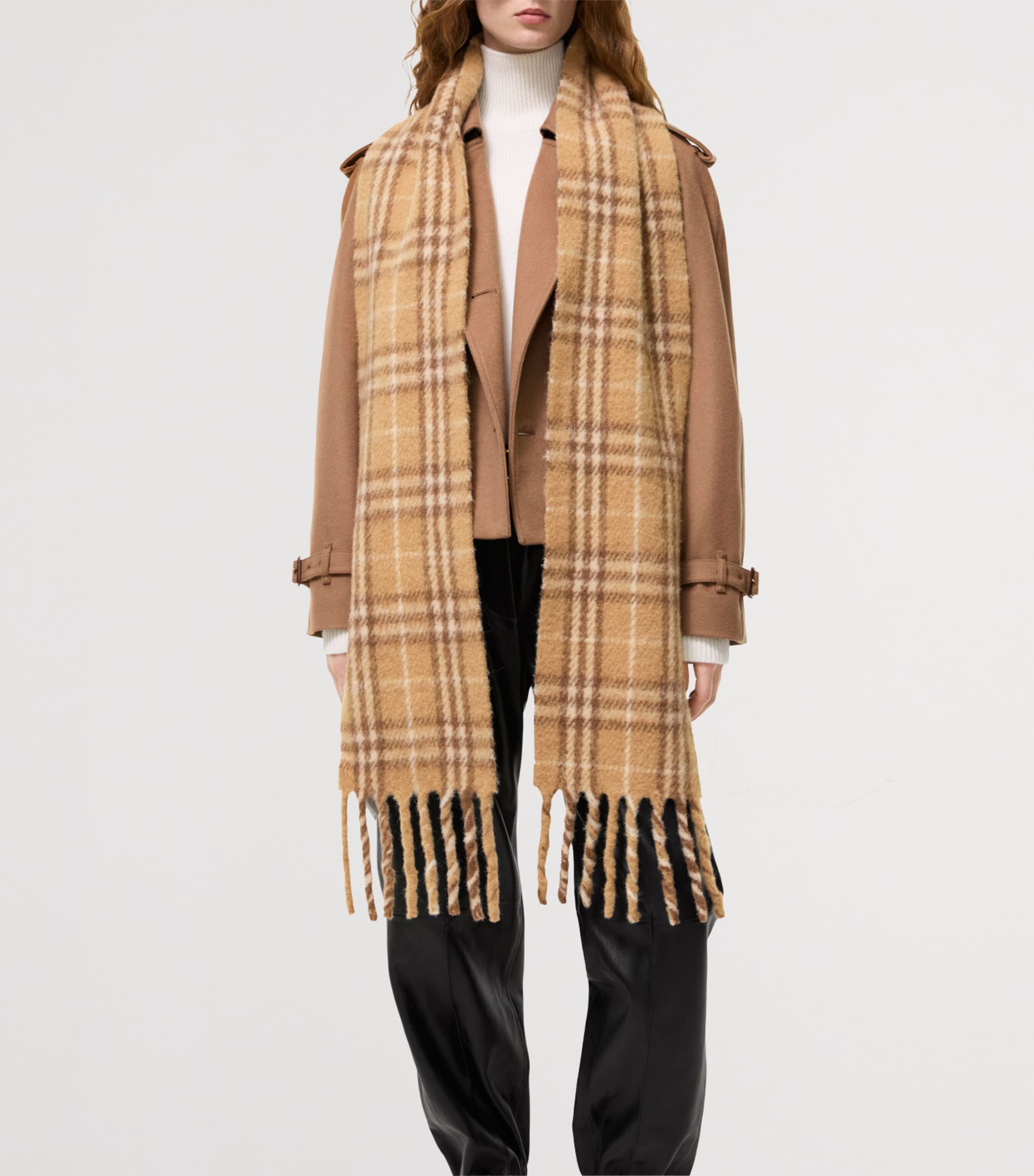 Burberry Alpaca-Wool-Blend Narrow Check Scarf Finch Beige Image 3