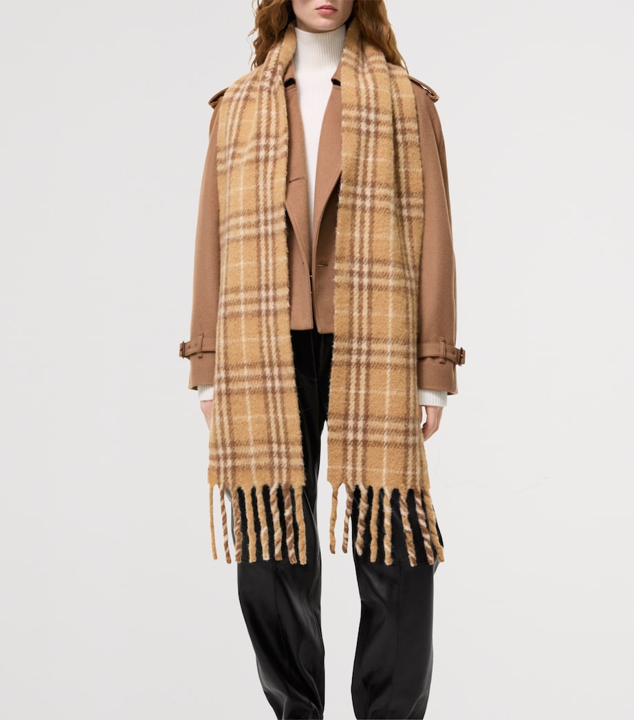 Burberry Alpaca-Wool-Blend Narrow Check Scarf Finch Beige Image 3