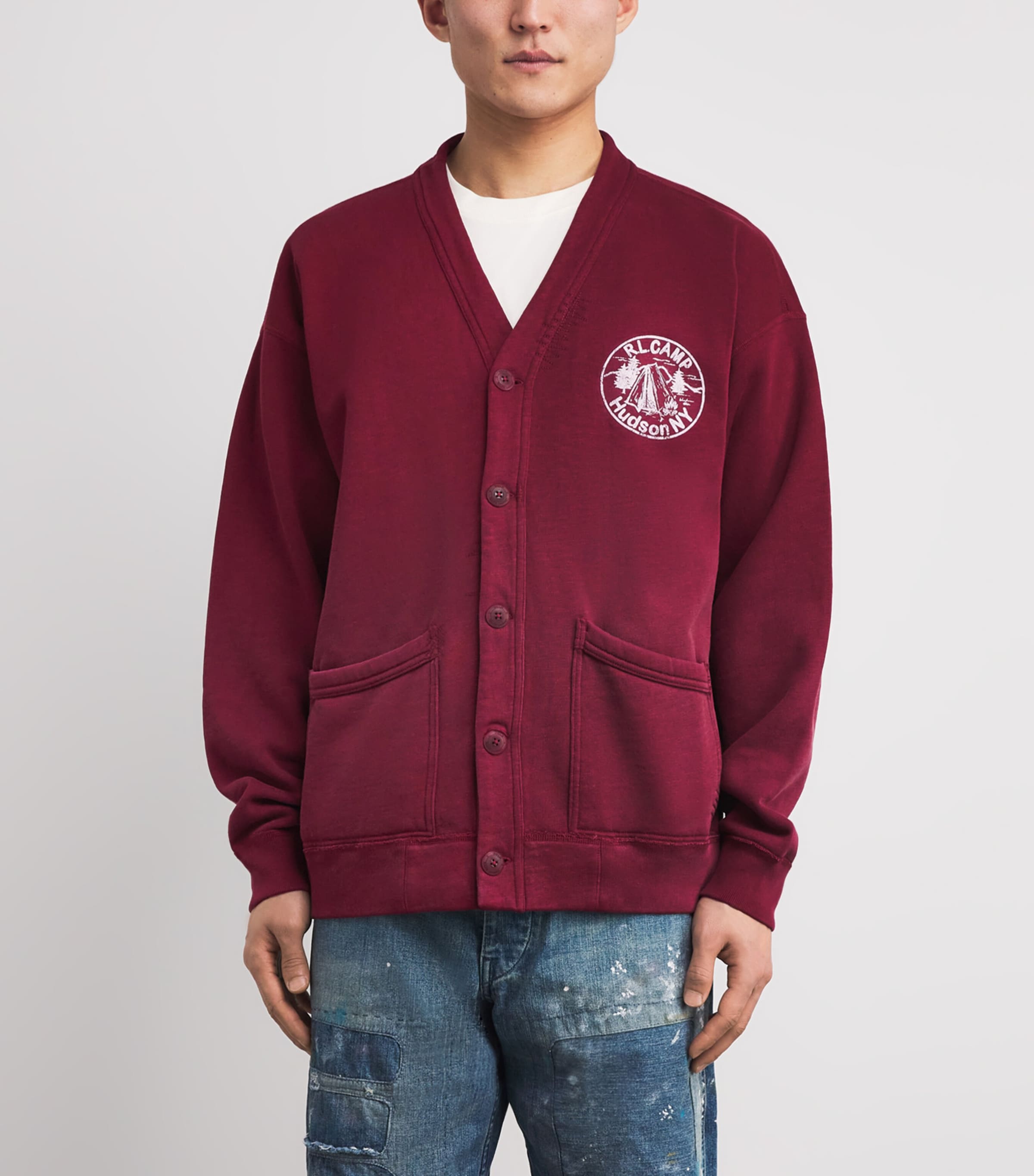 Cotton Jersey Varsity Cardigan RED Image 3