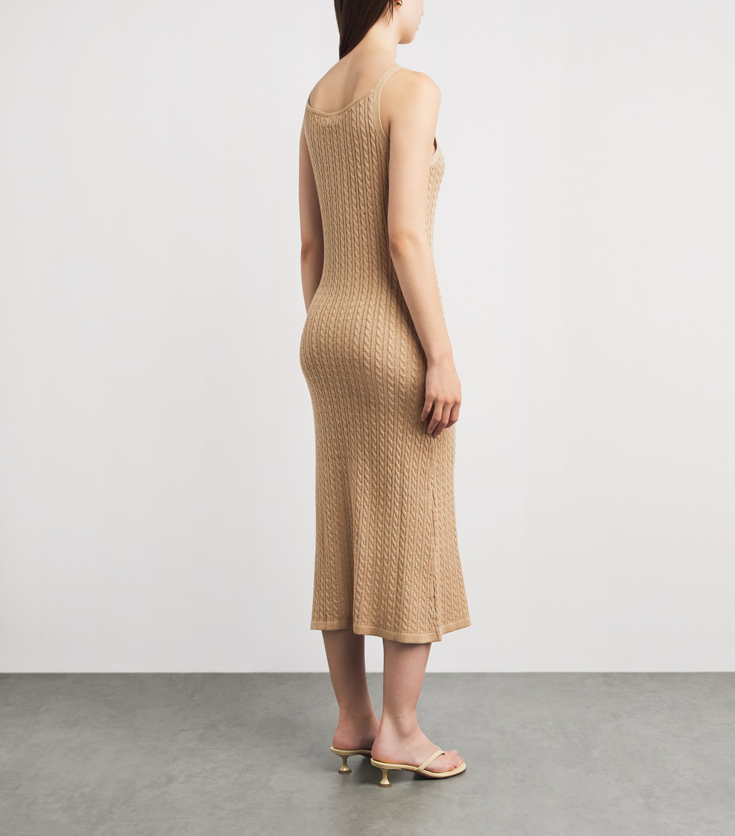 Soft Goat Womens Silk-Cashmere Cable-Knit Midi Dress Camel Image 4