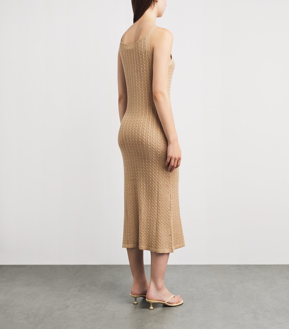 Soft Goat Womens Silk-Cashmere Cable-Knit Midi Dress Camel Image 4