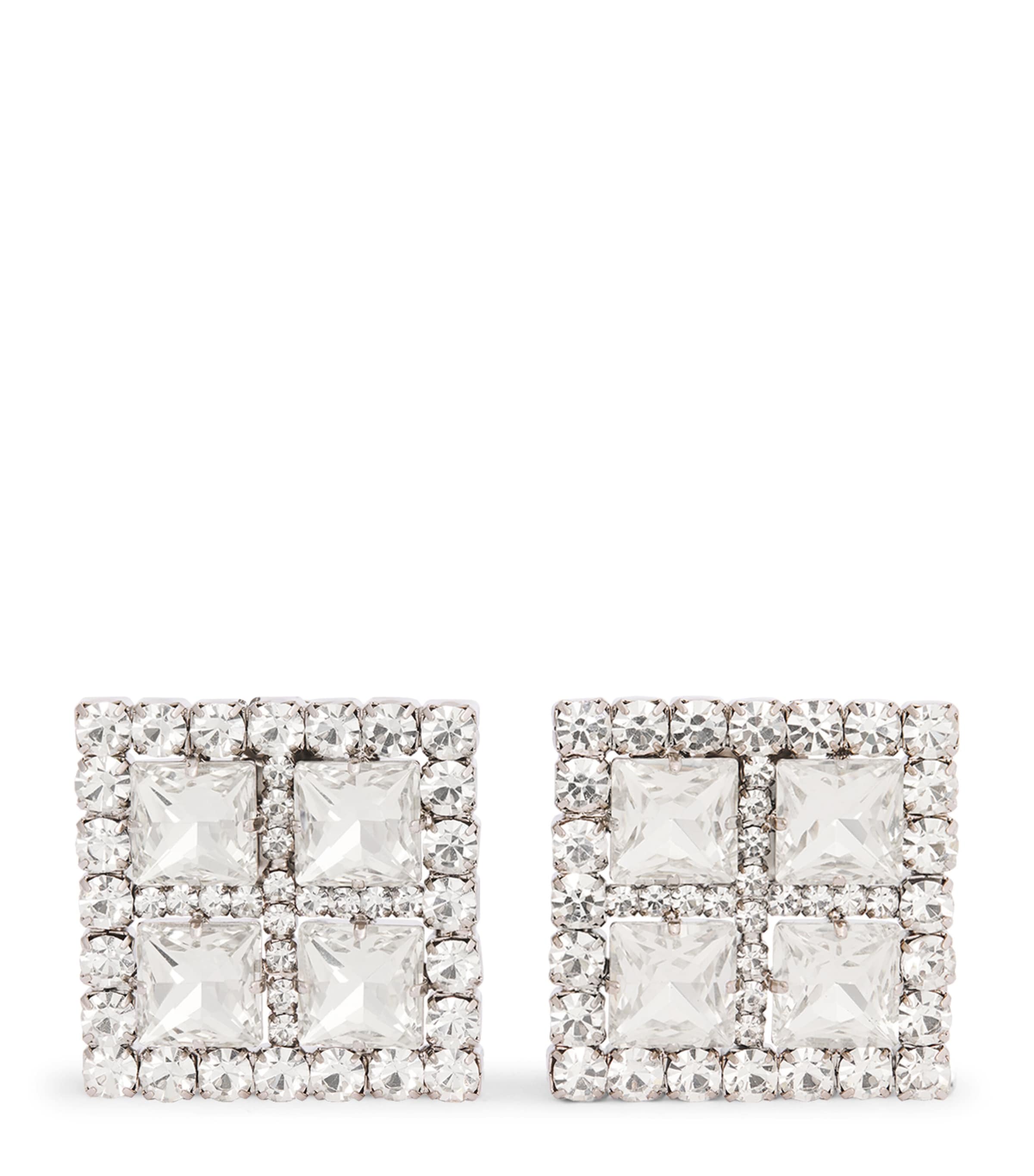 Shop Alessandra Rich Crystal Square Clip-on Earrings In Silver