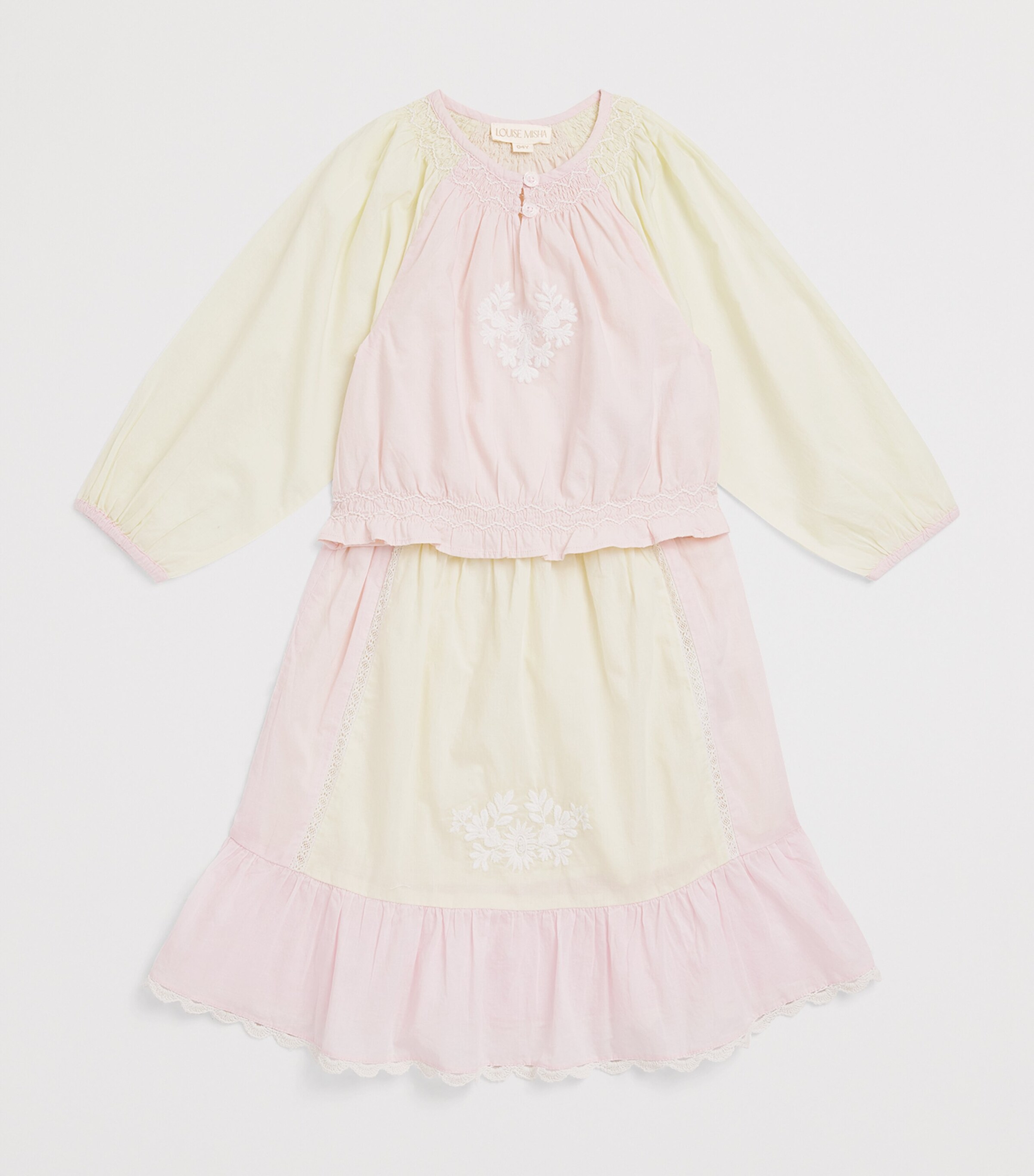 Louise Misha Cotton Embroidered Elanor Blouse (4-12 Years) Pink & Yellow Image 3
