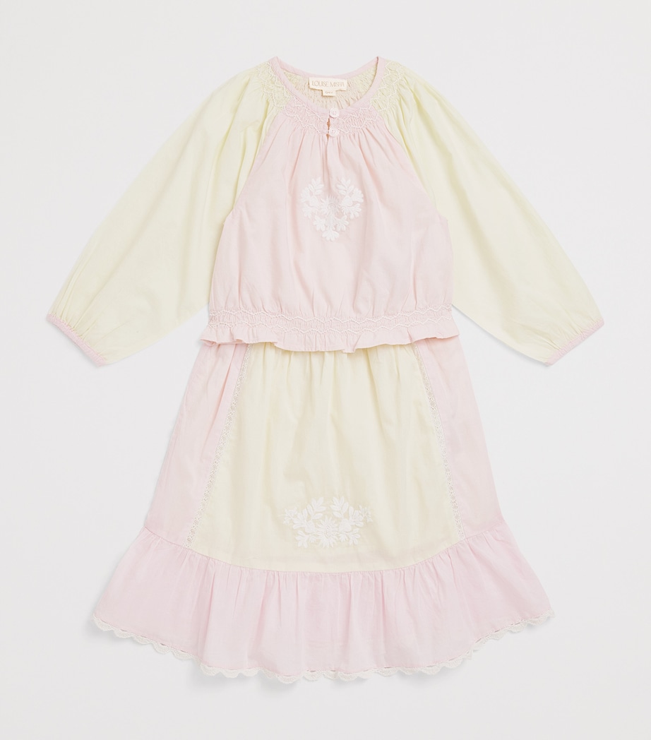 Louise Misha Cotton Embroidered Elanor Blouse (4-12 Years) Pink & Yellow Image 3