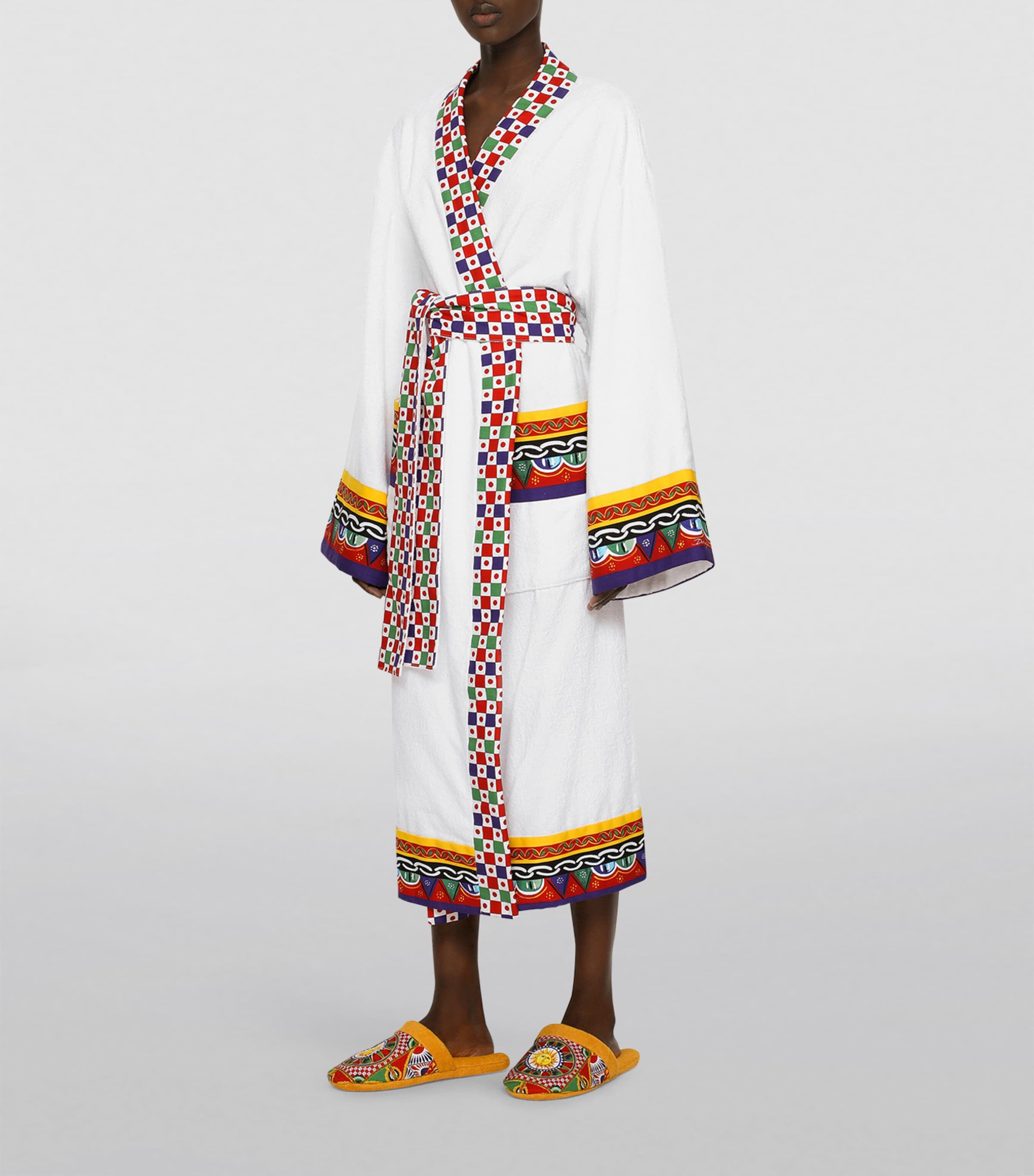 Dolce&Gabbana Casa Cotton-Terry Carretto Bathrobe Bianco Carrett Image 5