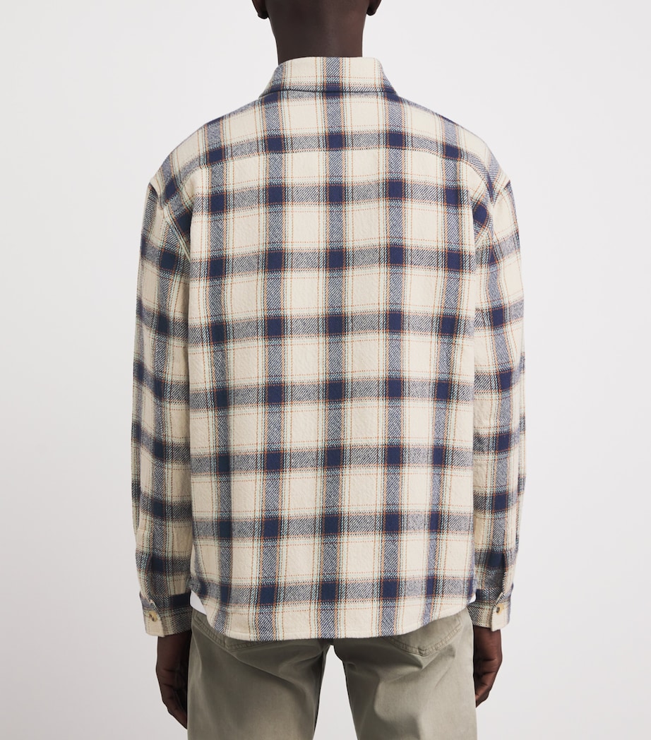 FRAME Mens Cotton-Blend Check Overshirt Cream/navy Plaid Image 5
