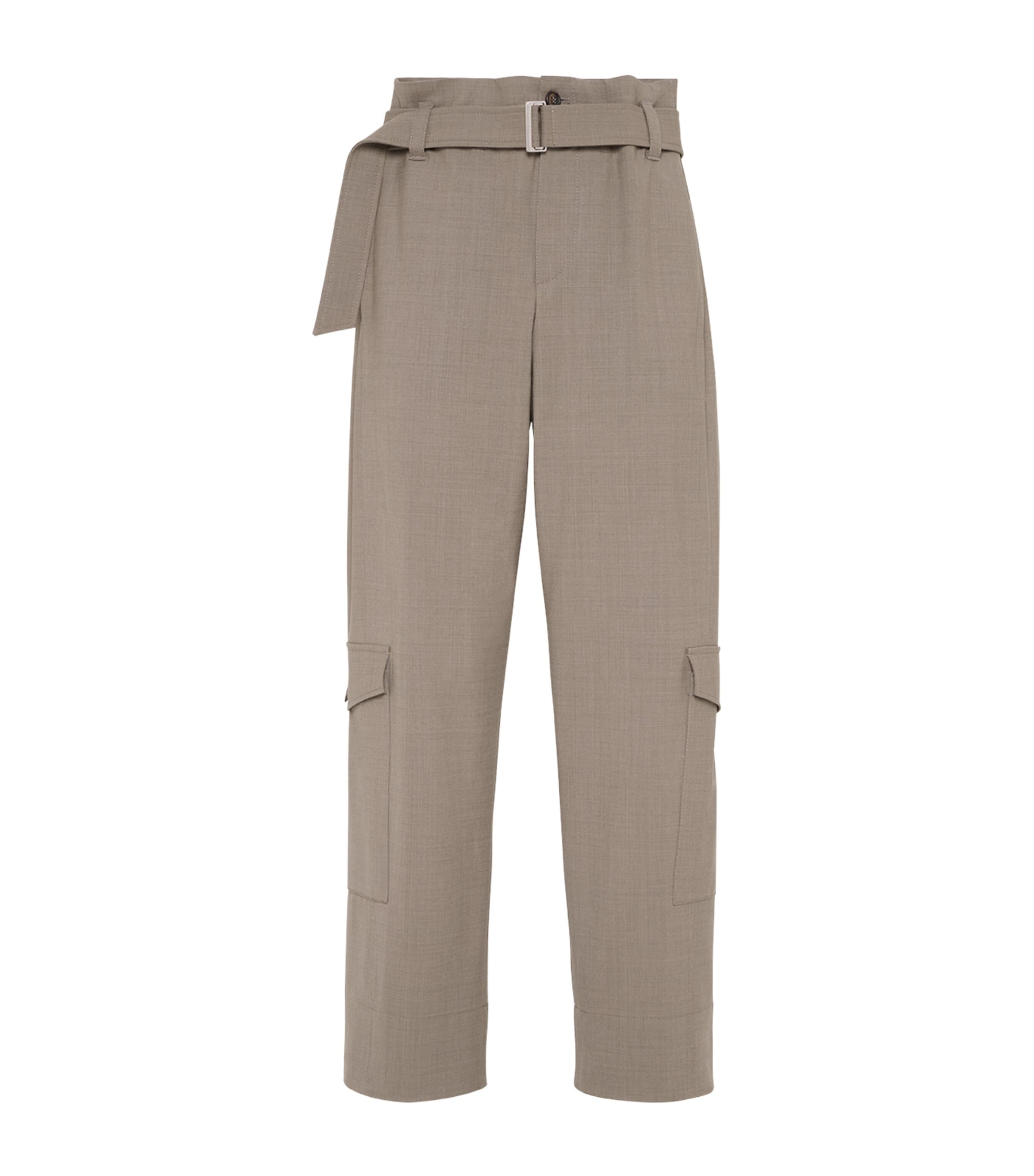 Brunello Cucinelli Tropical Luxury Wool Utility Trousers In Brown