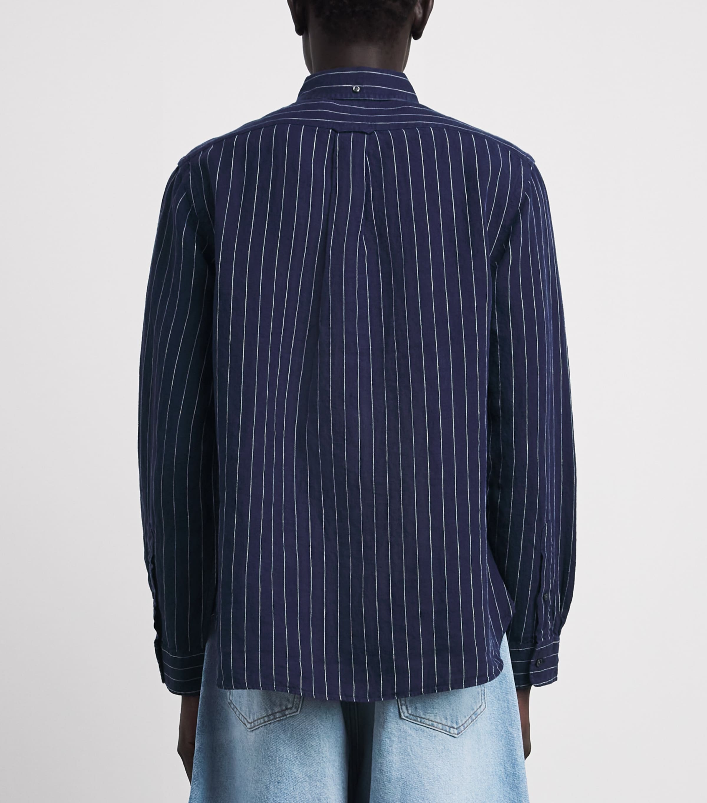 Polo Ralph Lauren Mens Linen Stripe Shirt Navy White Image 5