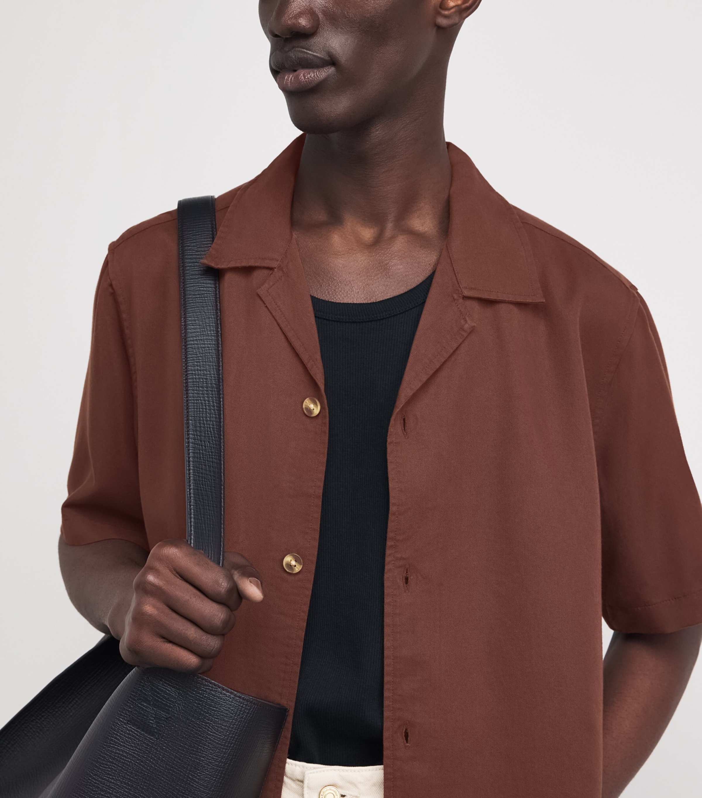 Wax London Mens Camp Collar Curzon Shirt Brown Image 3