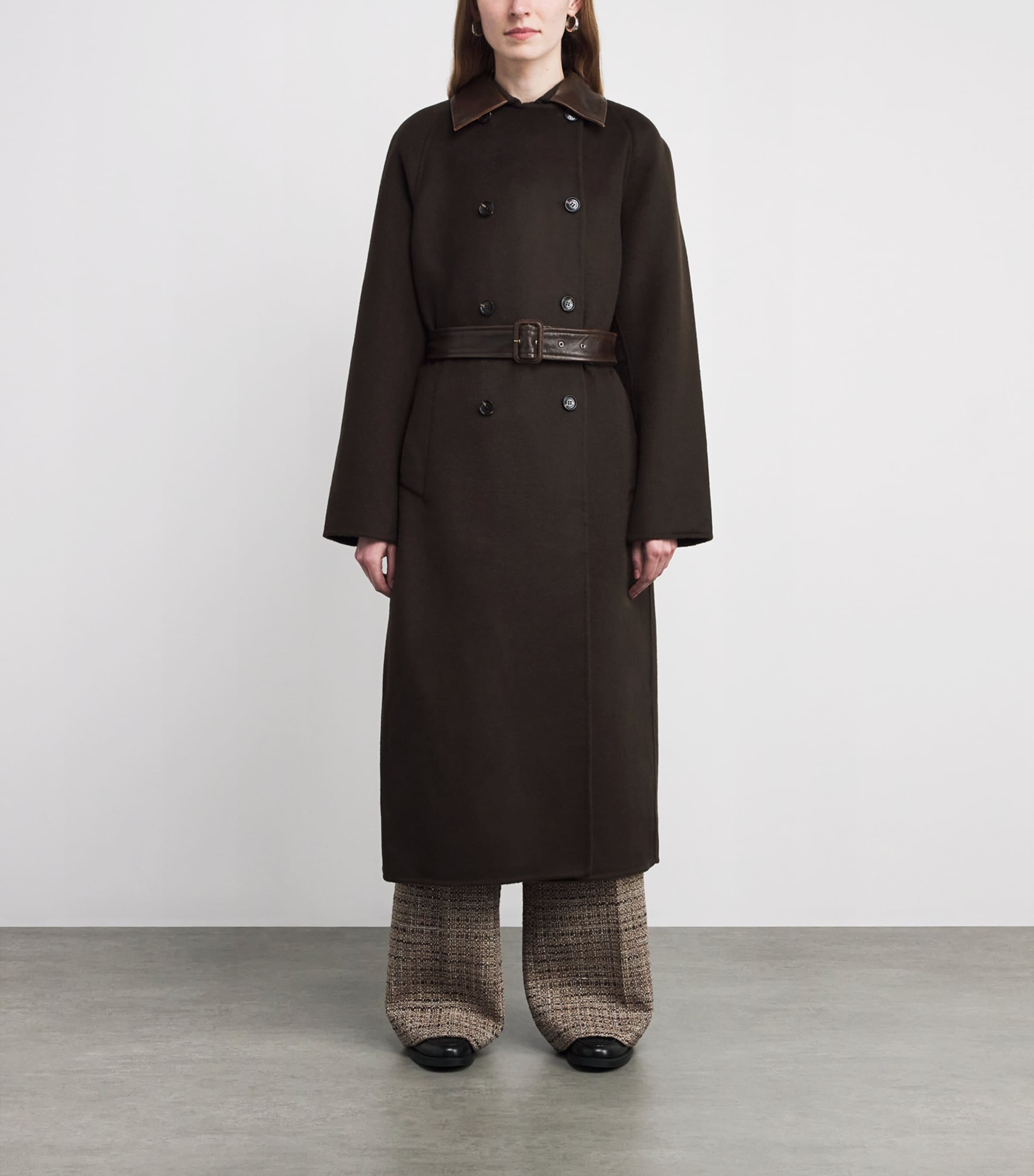Wool Leather-Collar Coat BROWN Image 3