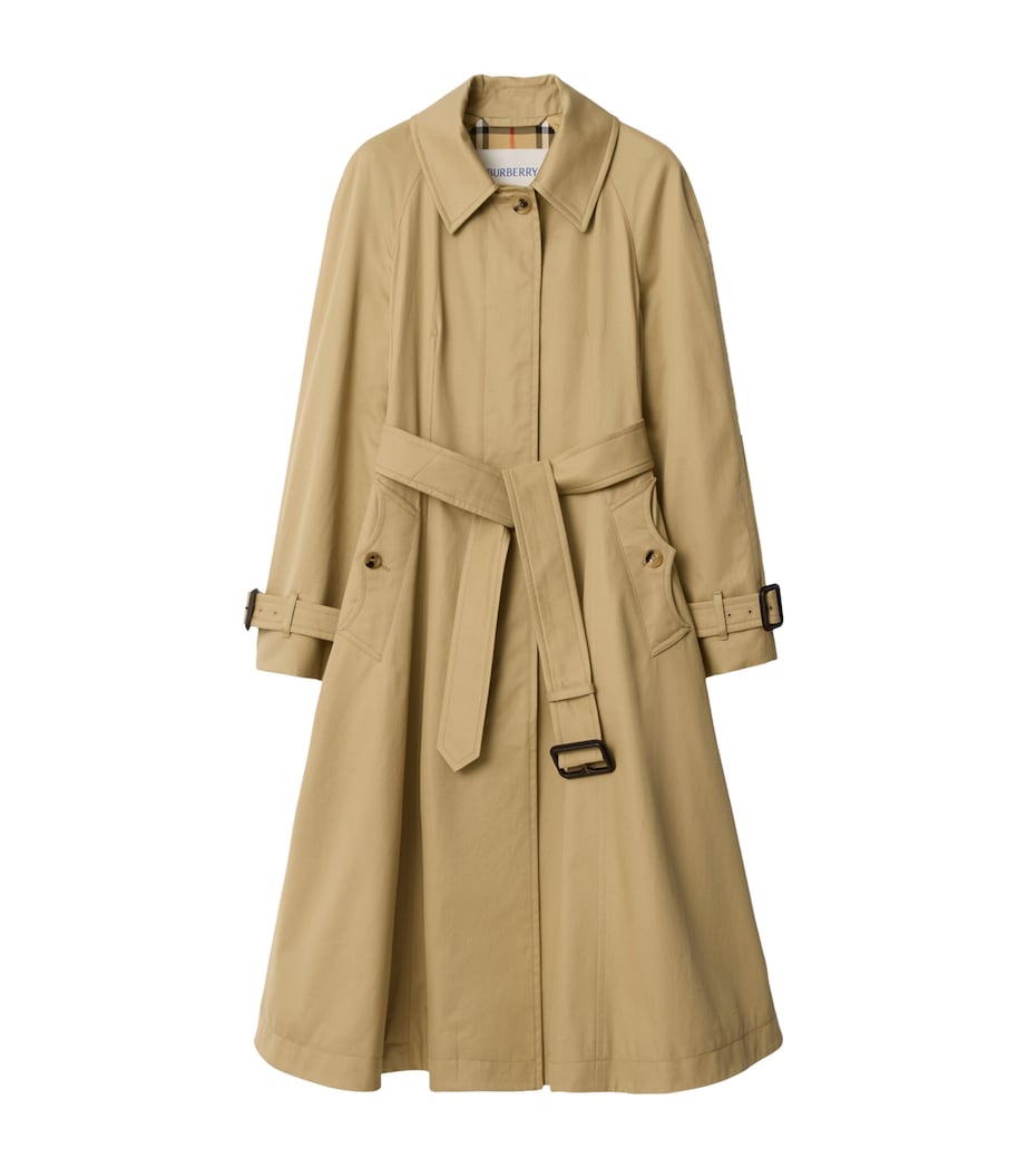 Burberry Womens Gabardine Ellingham Long Car Coat Beige Image 1