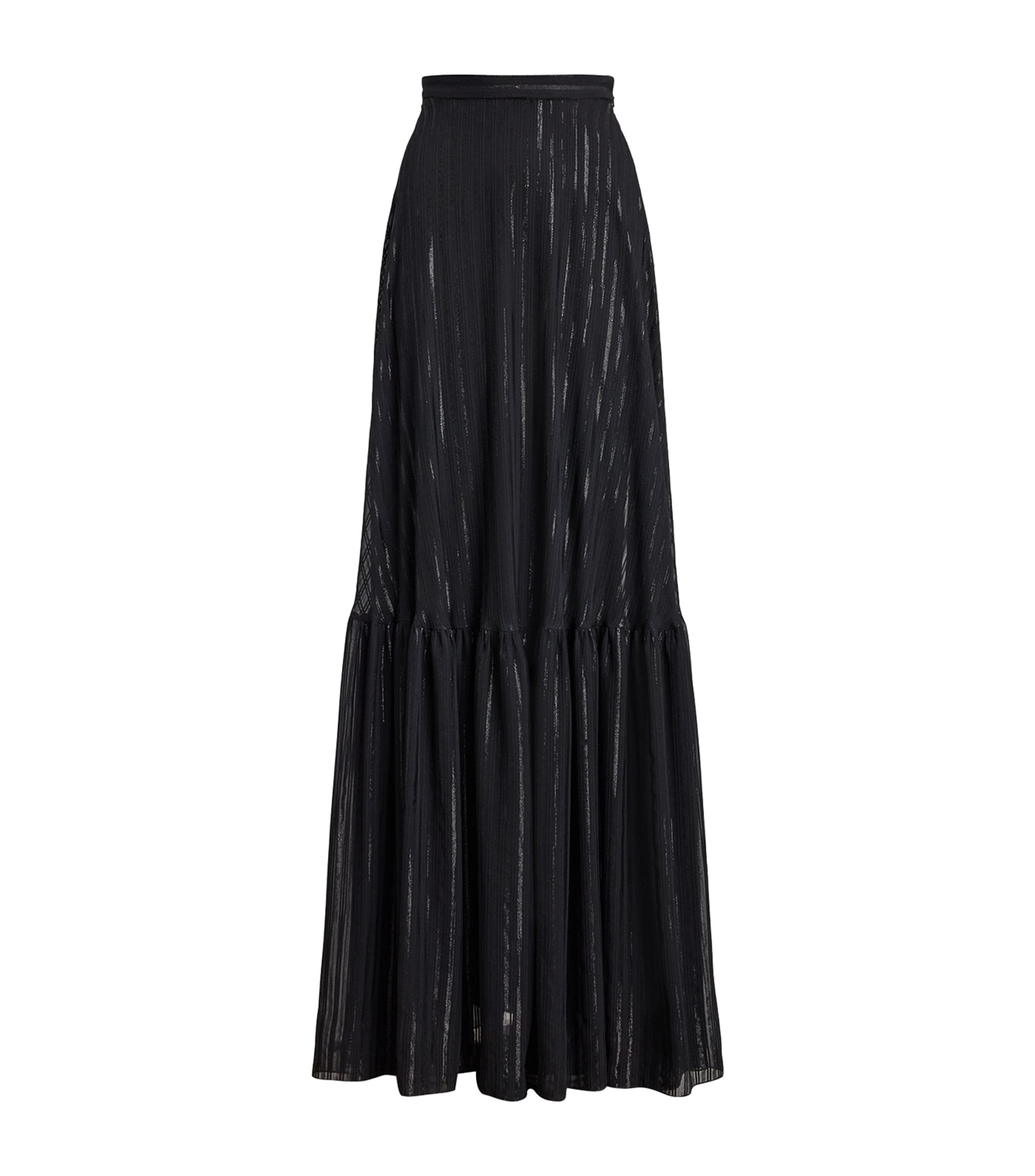 Ralph Lauren Silk-blend Chiffon Stripe Carlita Maxi Skirt In Black