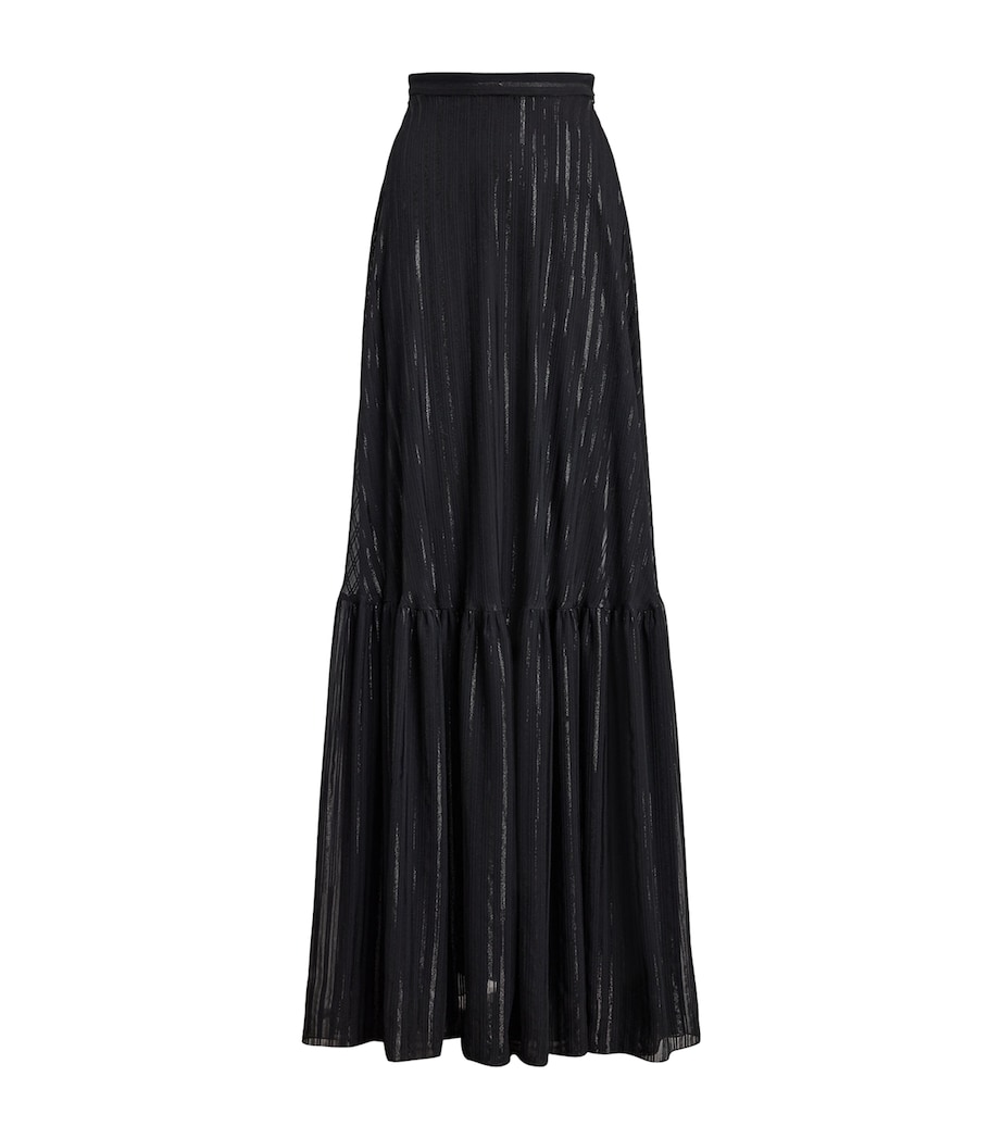 Silk-Blend Chiffon Stripe Carlita Maxi Skirt BLACK Image 1
