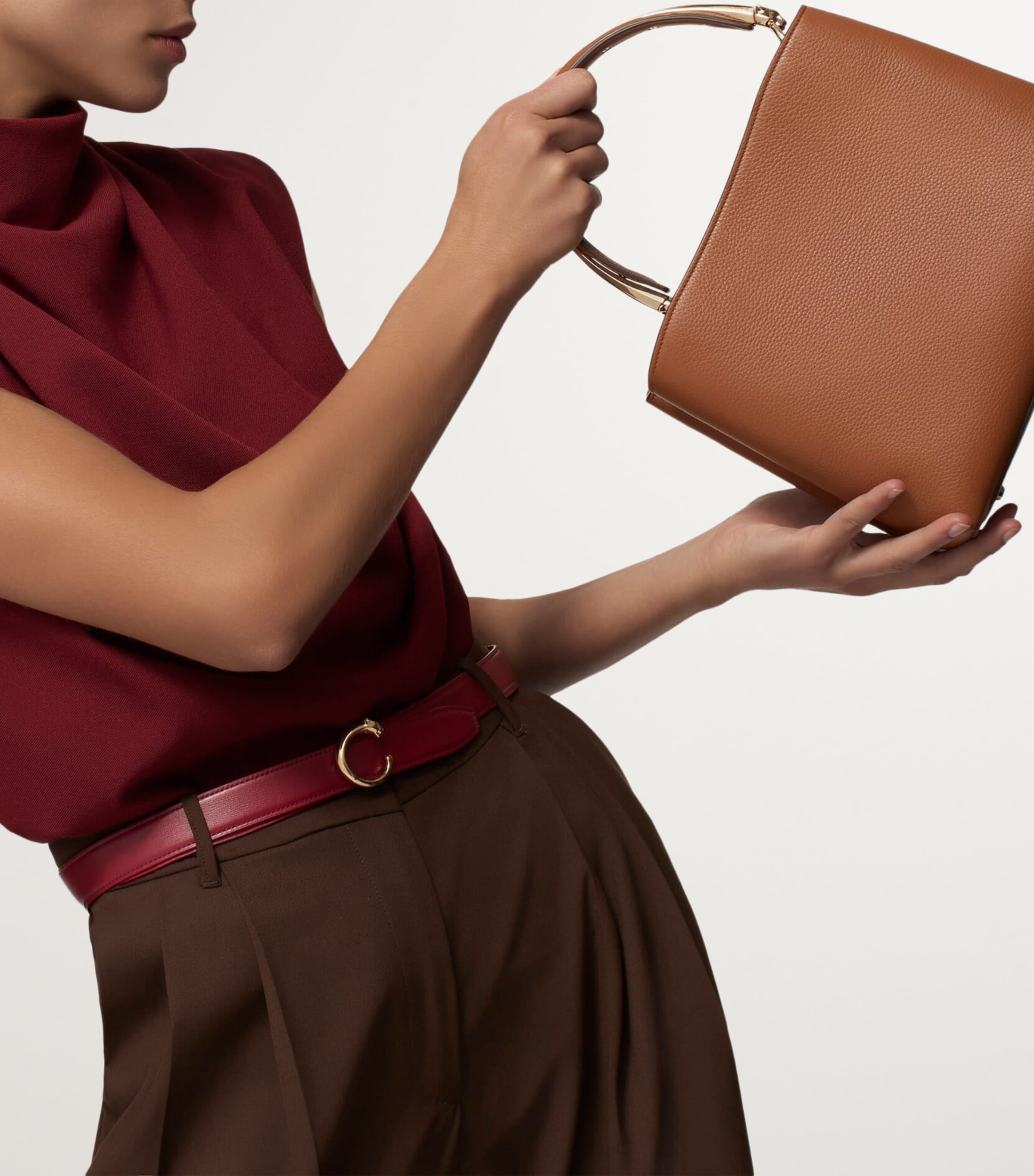 Cartier Brown Small Calfskin Panthère de Cartier Top-Handle Bag